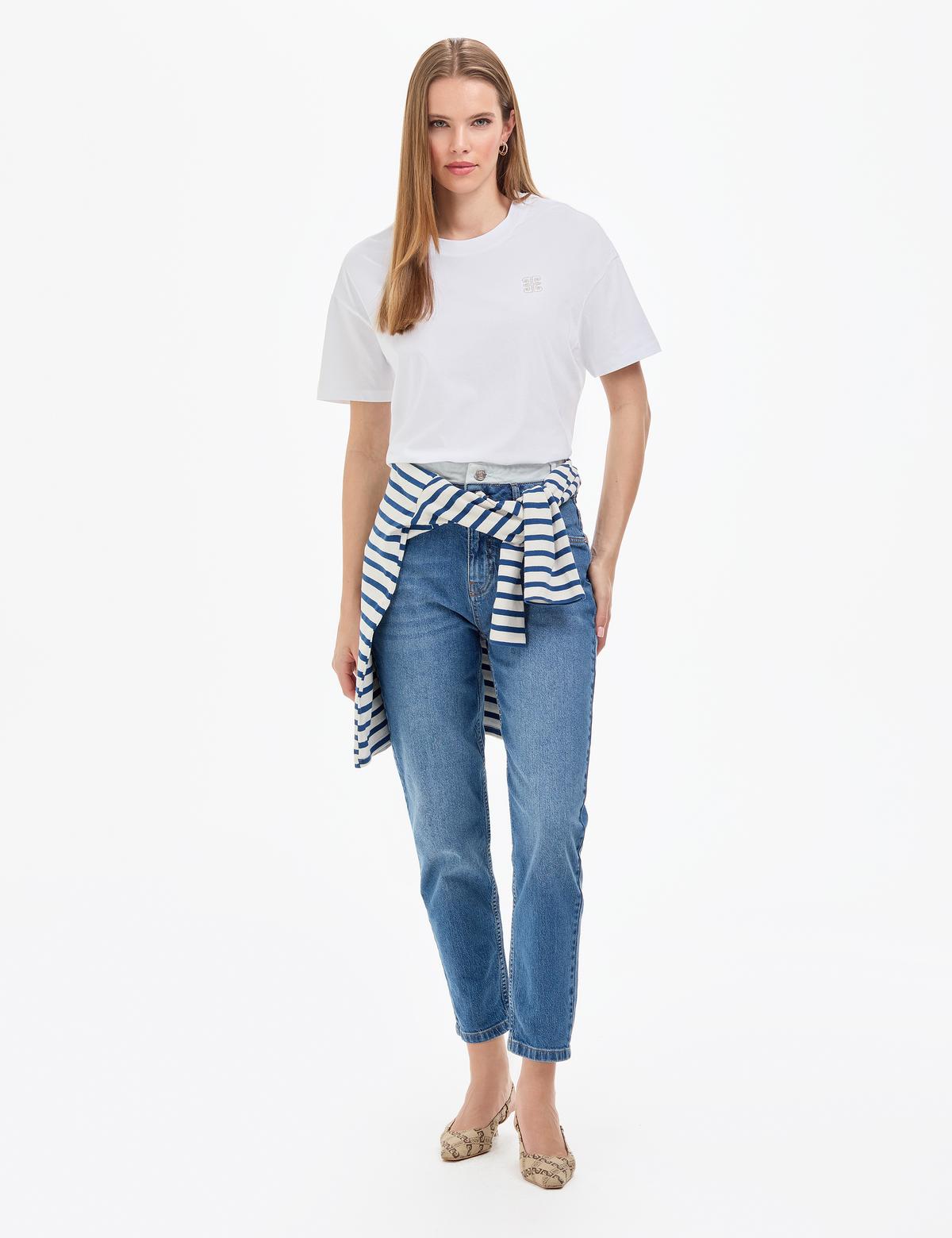Açık Mavi Mom High Waist Fit Jean Pantolon