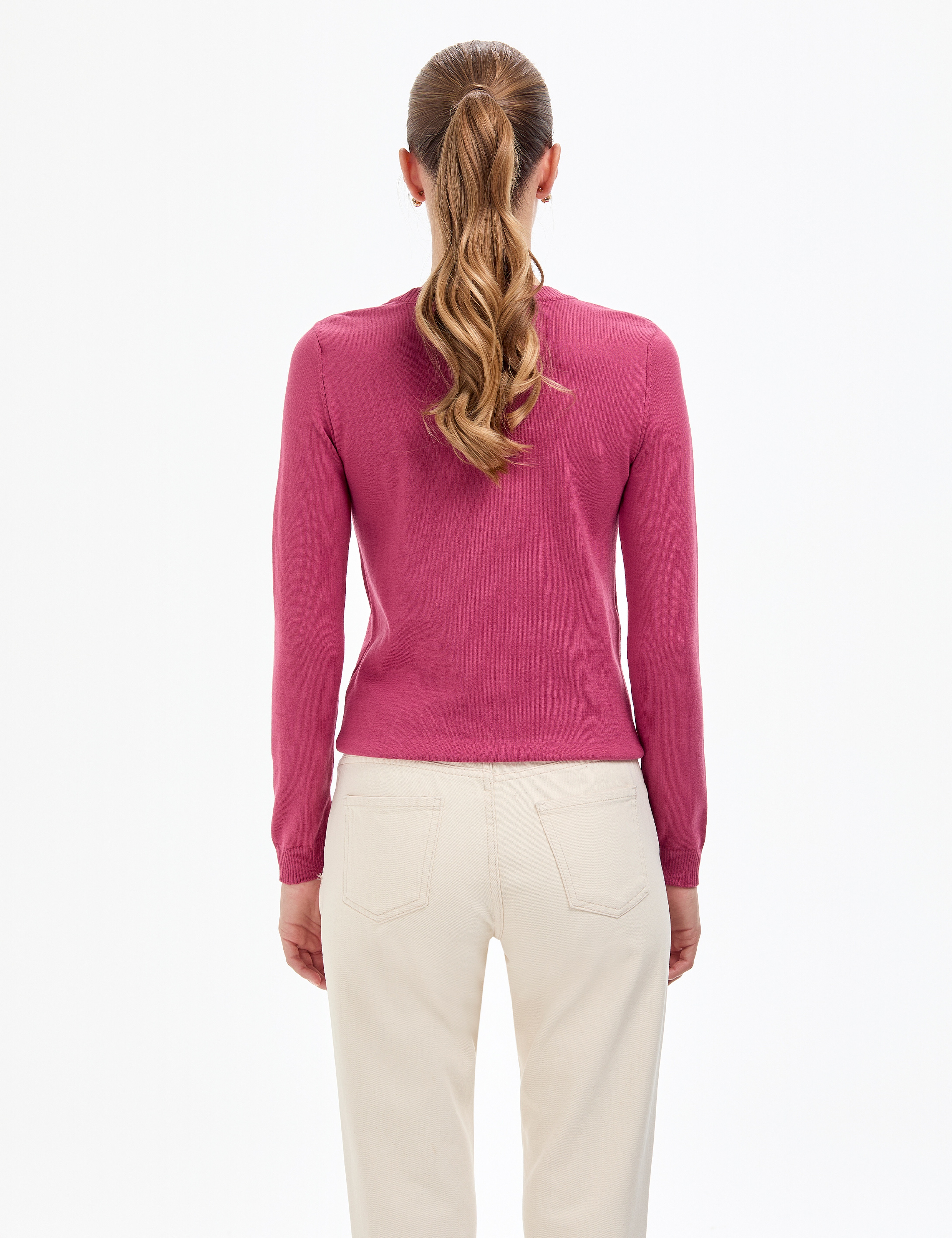 Gül Kurusu Slim Fit Bisiklet Yaka Basic Kazak - Image 5