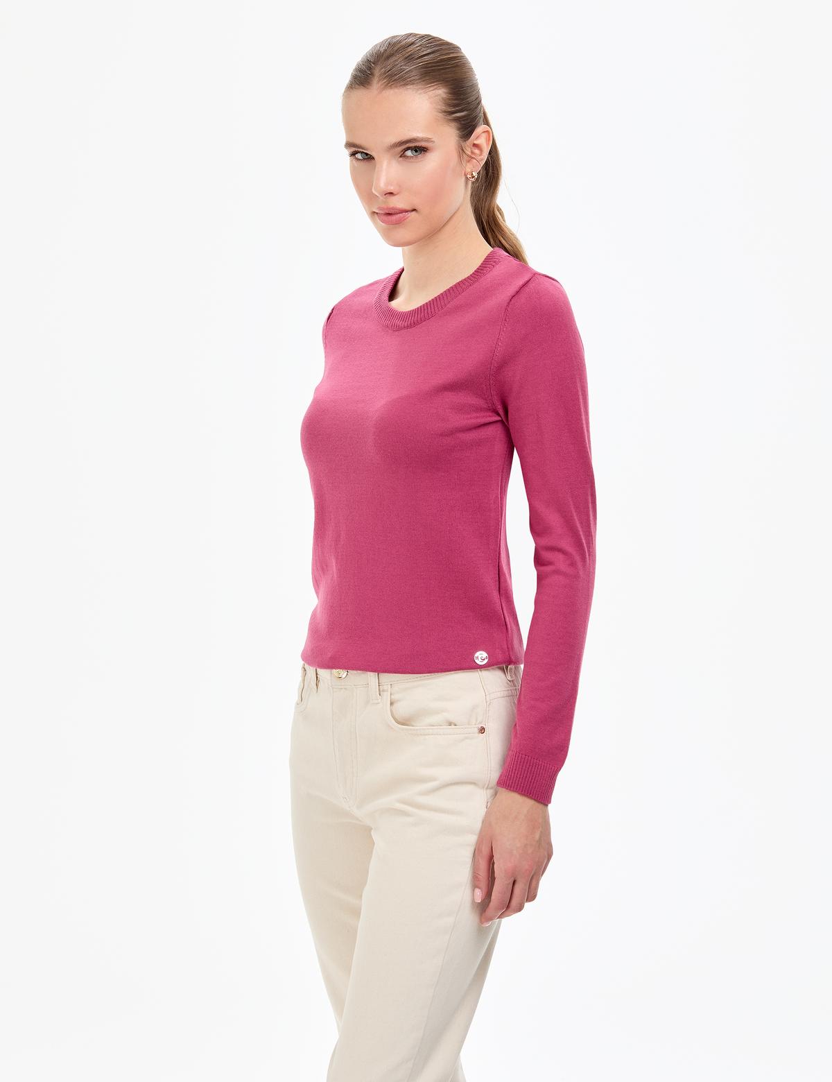 Gül Kurusu Slim Fit Bisiklet Yaka Basic Kazak - 50315758024