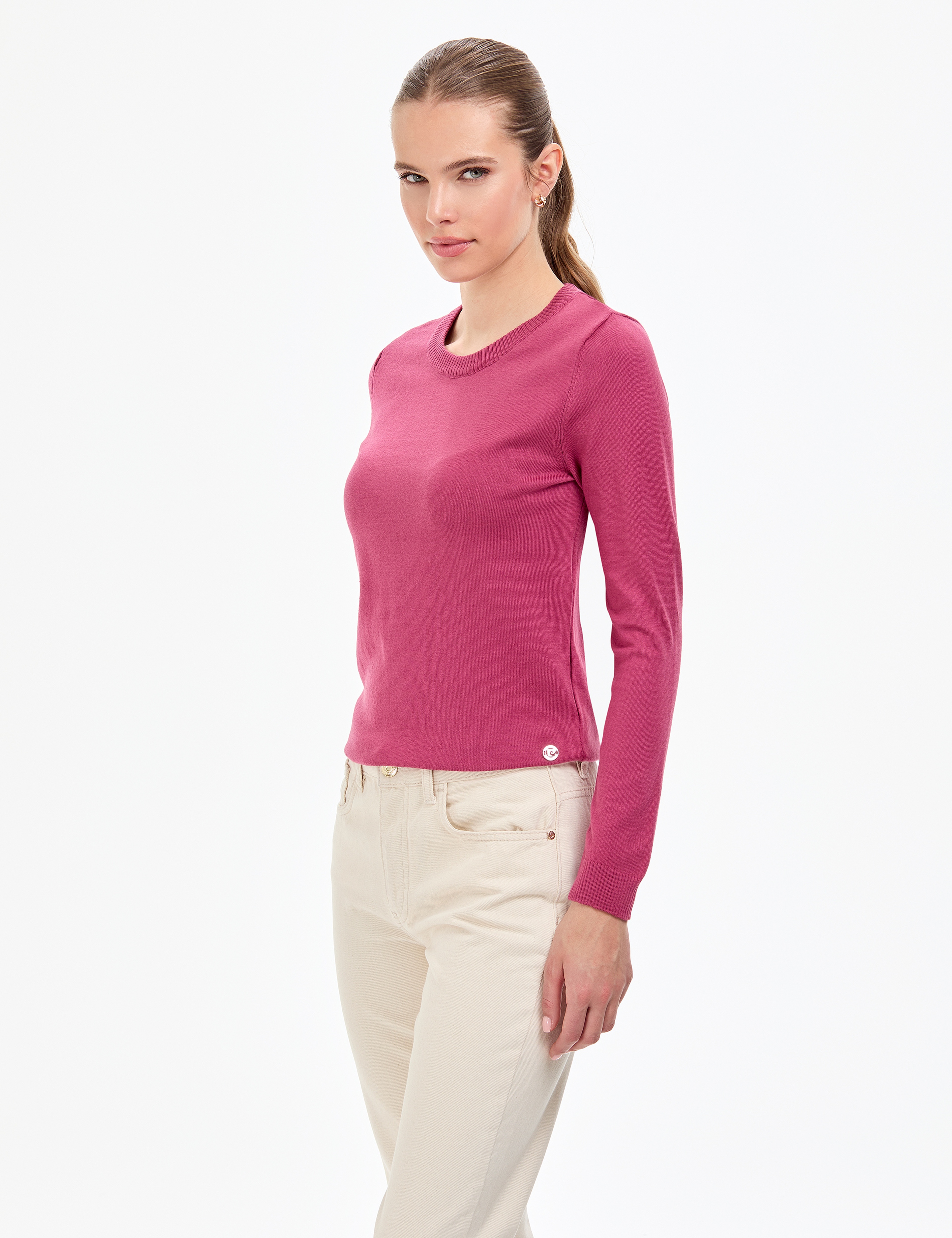 Gül Kurusu Slim Fit Bisiklet Yaka Basic Kazak - Image 3
