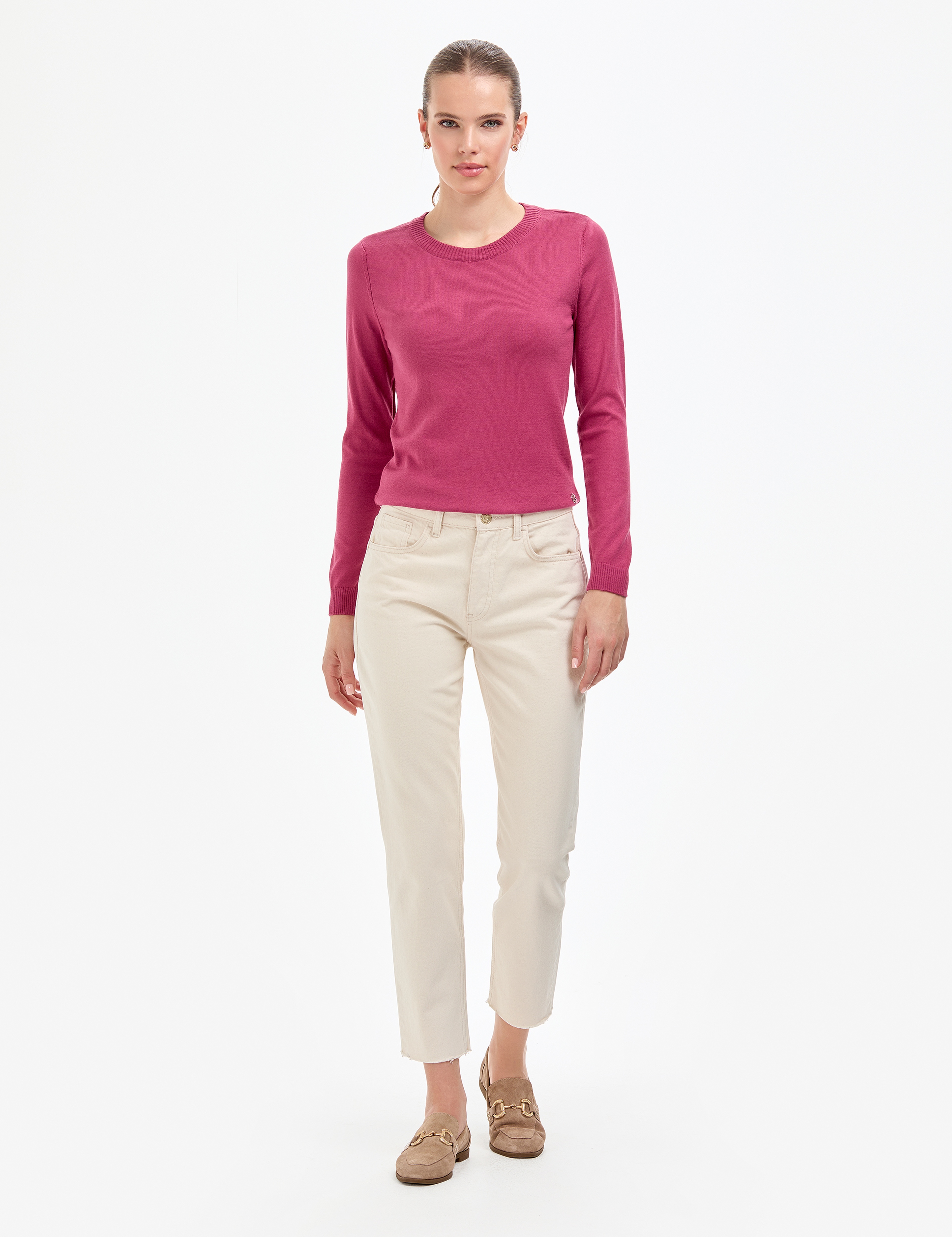 Gül Kurusu Slim Fit Bisiklet Yaka Basic Kazak - Image 4