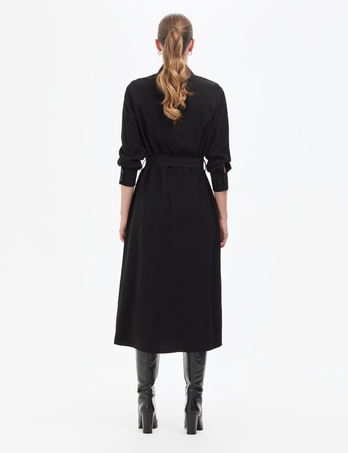 Siyah Comfort Fit Dokuma Elbise - 50318230001