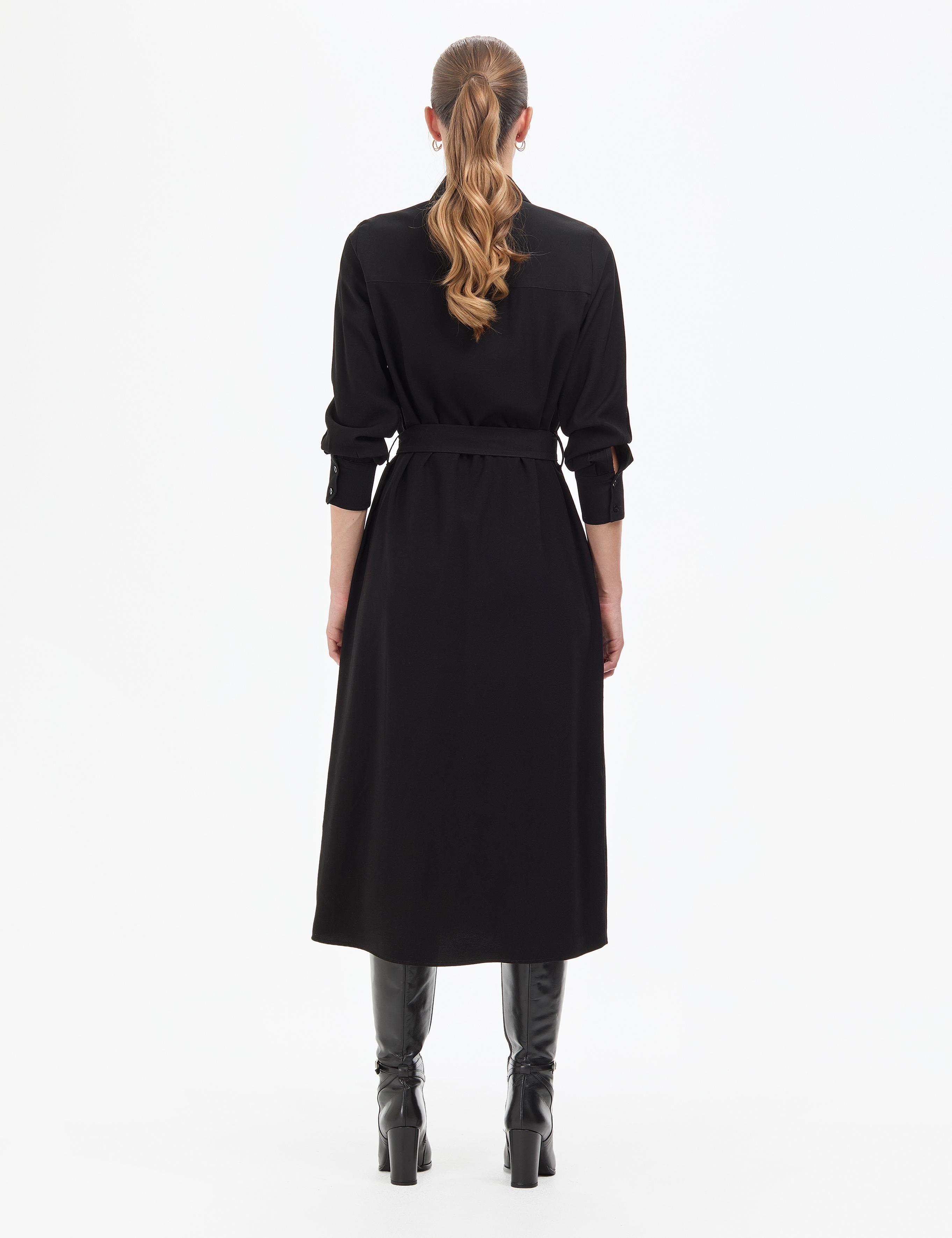 Siyah Comfort Fit Dokuma Elbise