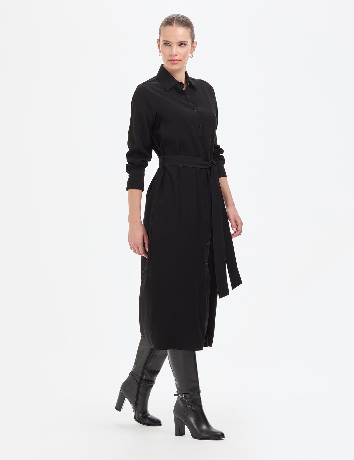 Siyah Comfort Fit Dokuma Elbise - 50318230001