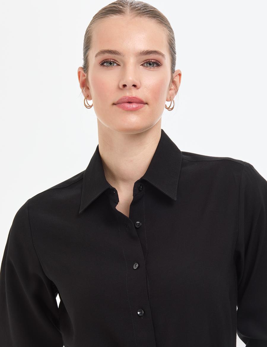 Siyah Comfort Fit Dokuma Elbise