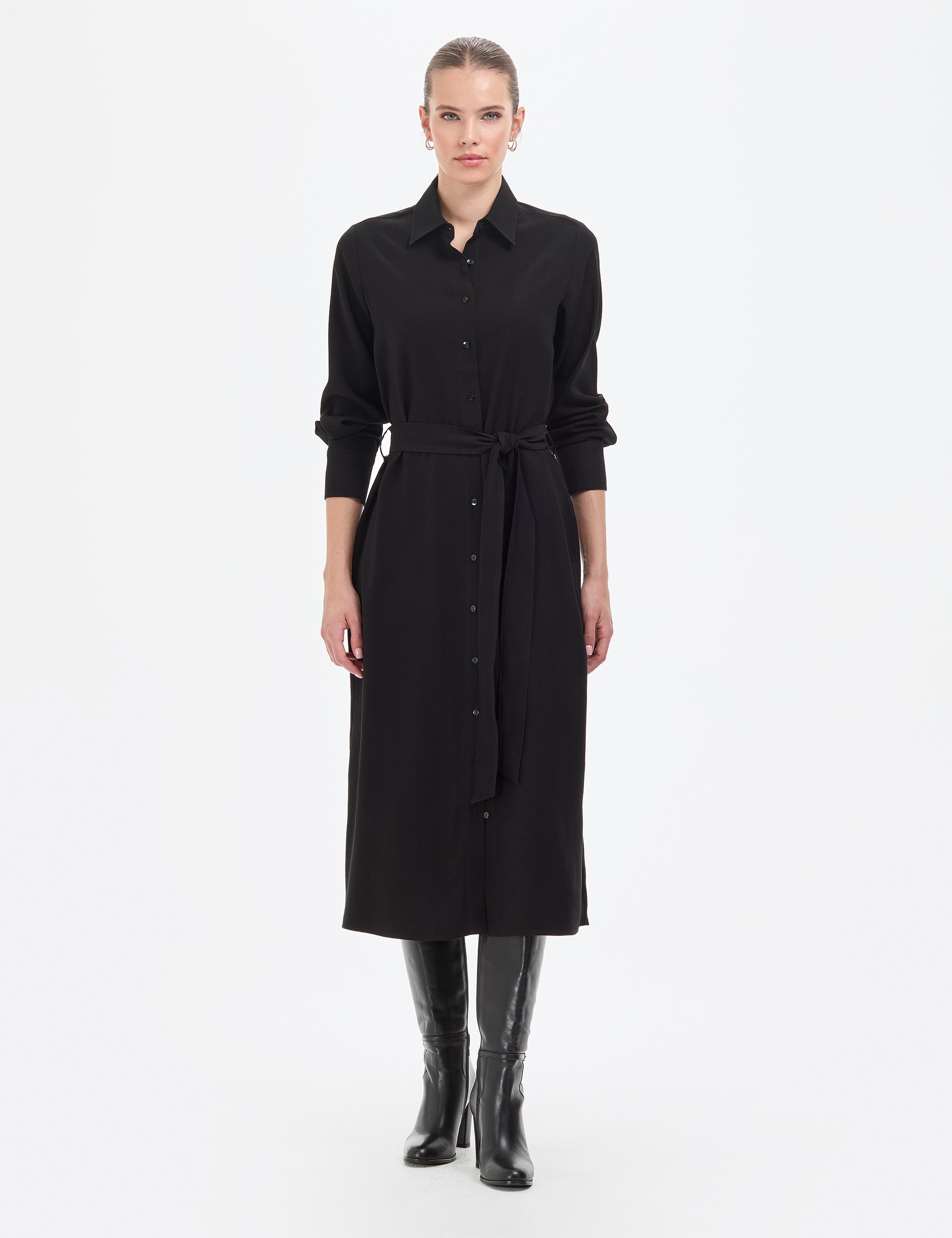 Siyah Comfort Fit Dokuma Elbise