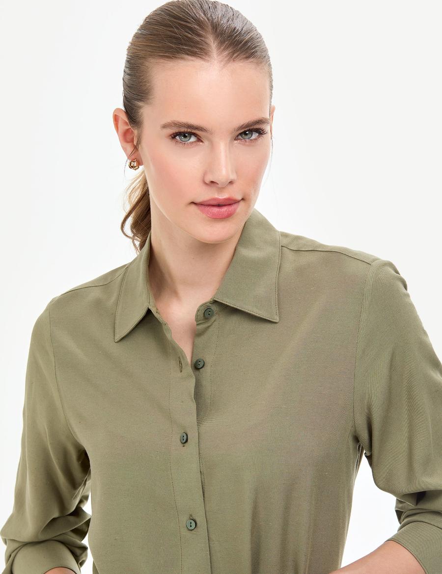 Haki Comfort Fit Dokuma Elbise