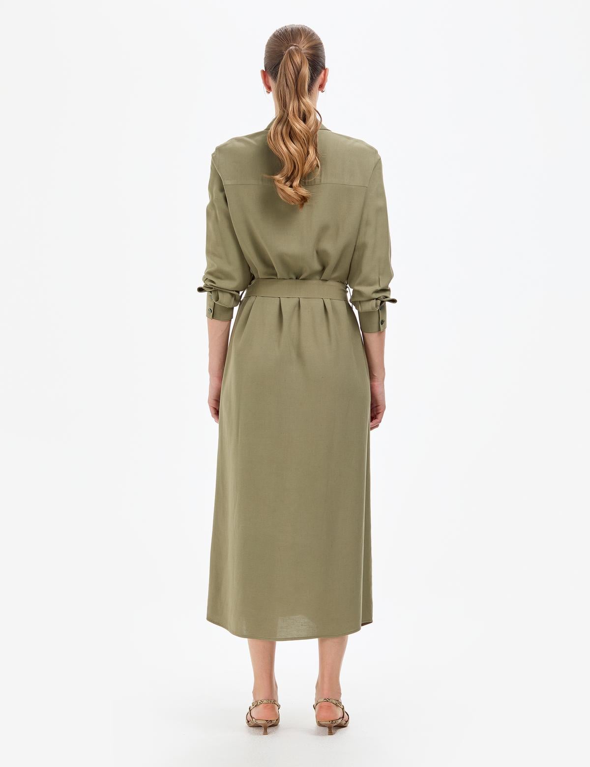 Haki Comfort Fit Dokuma Elbise - 50318233015