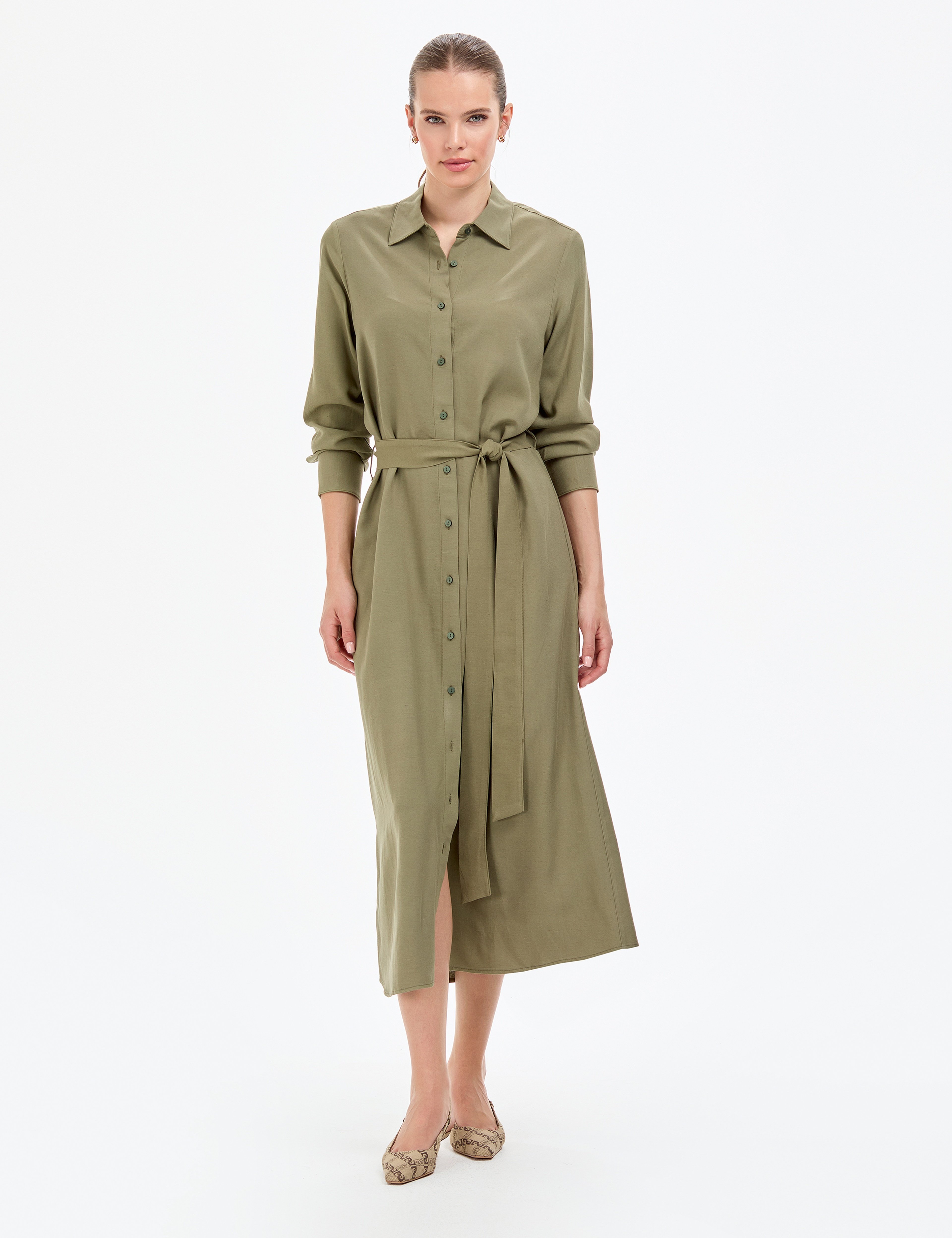 Haki Comfort Fit Dokuma Elbise - Image 1