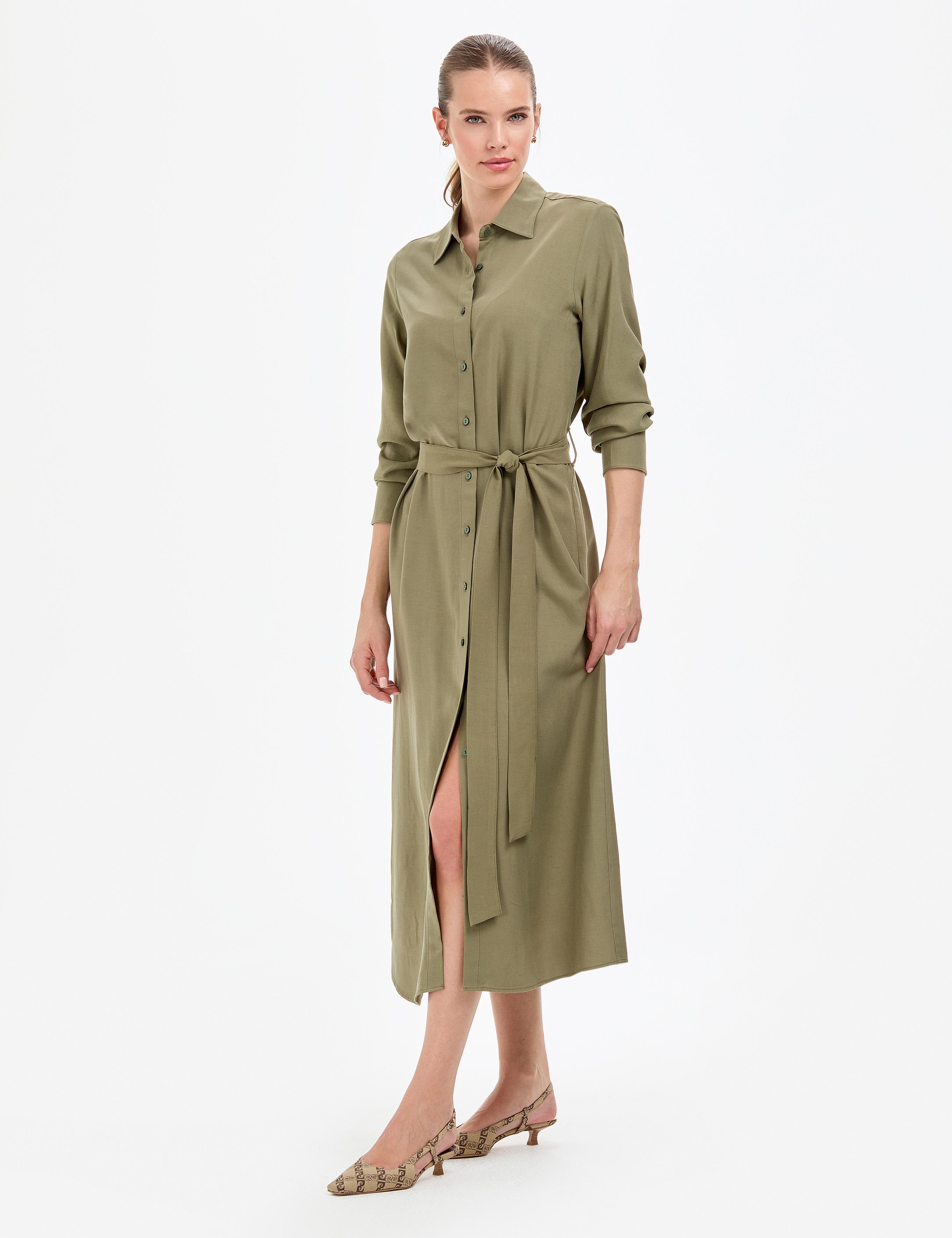 Haki Comfort Fit Dokuma Elbise