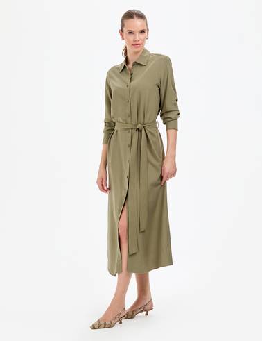 Haki Comfort Fit Dokuma Elbise