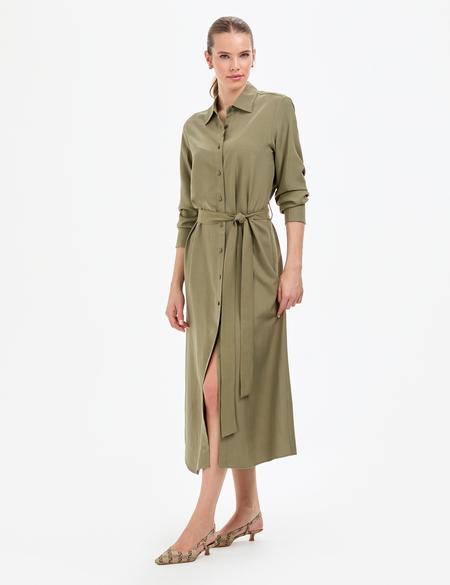 Haki Comfort Fit Dokuma Elbise - 50318233015