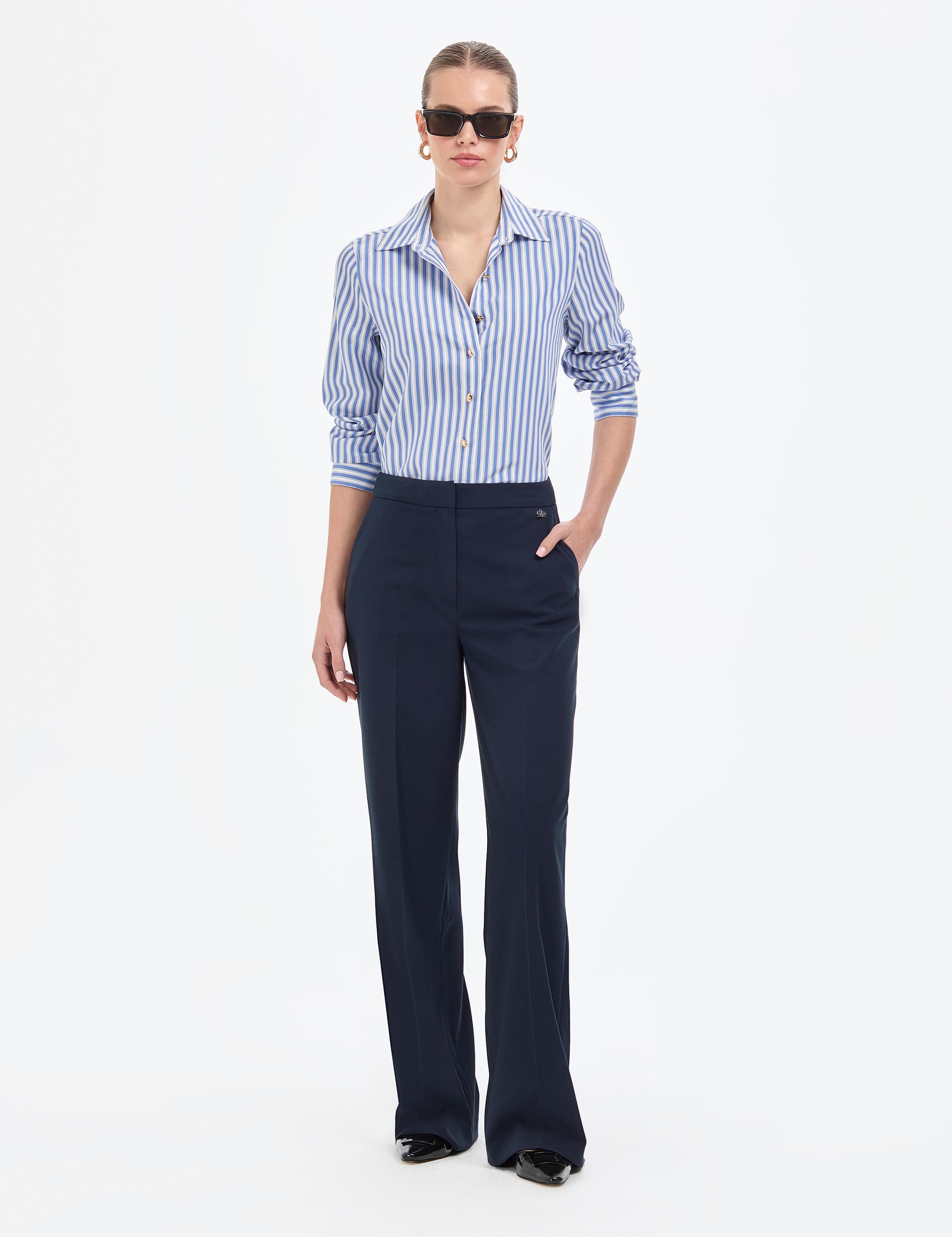 Lacivert Palazzo Kumaş Pantolon