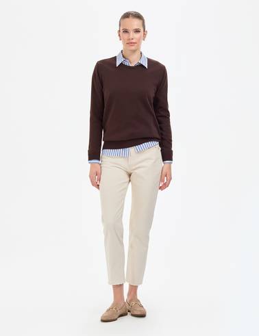 Kahverengi Comfort Fit Bisiklet Yaka Basic Kazak