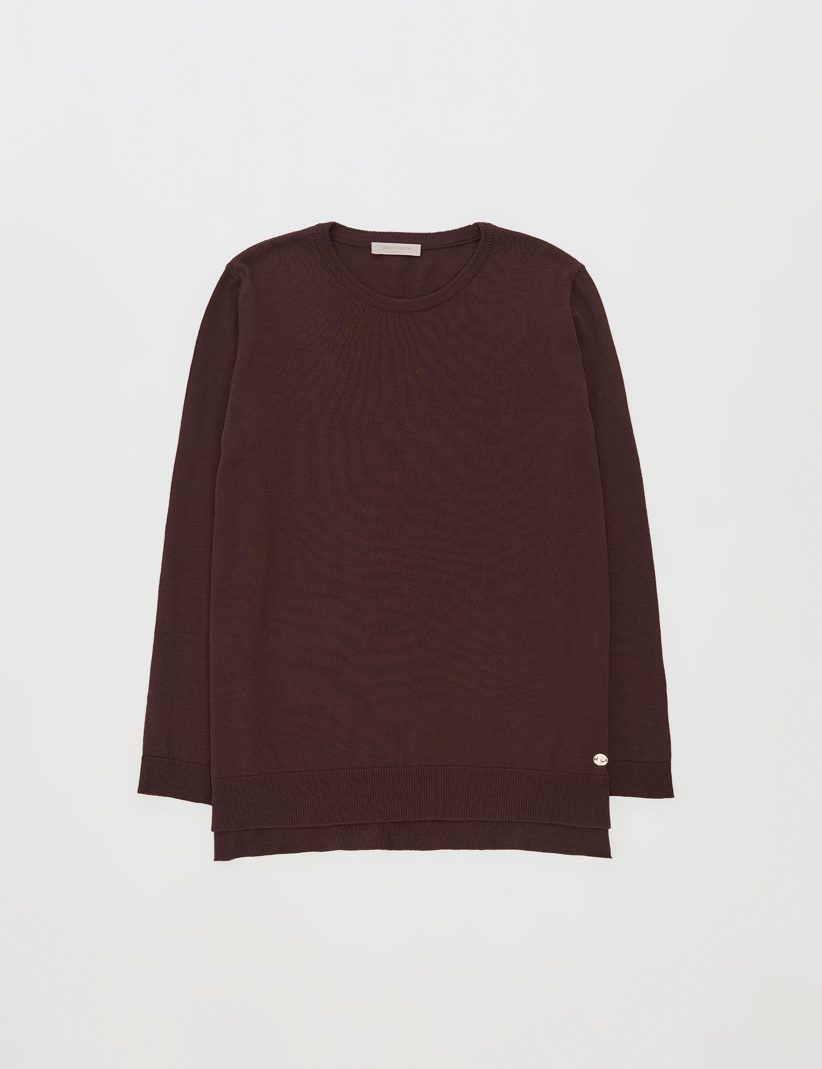 Kahverengi Comfort Fit Bisiklet Yaka Basic Kazak