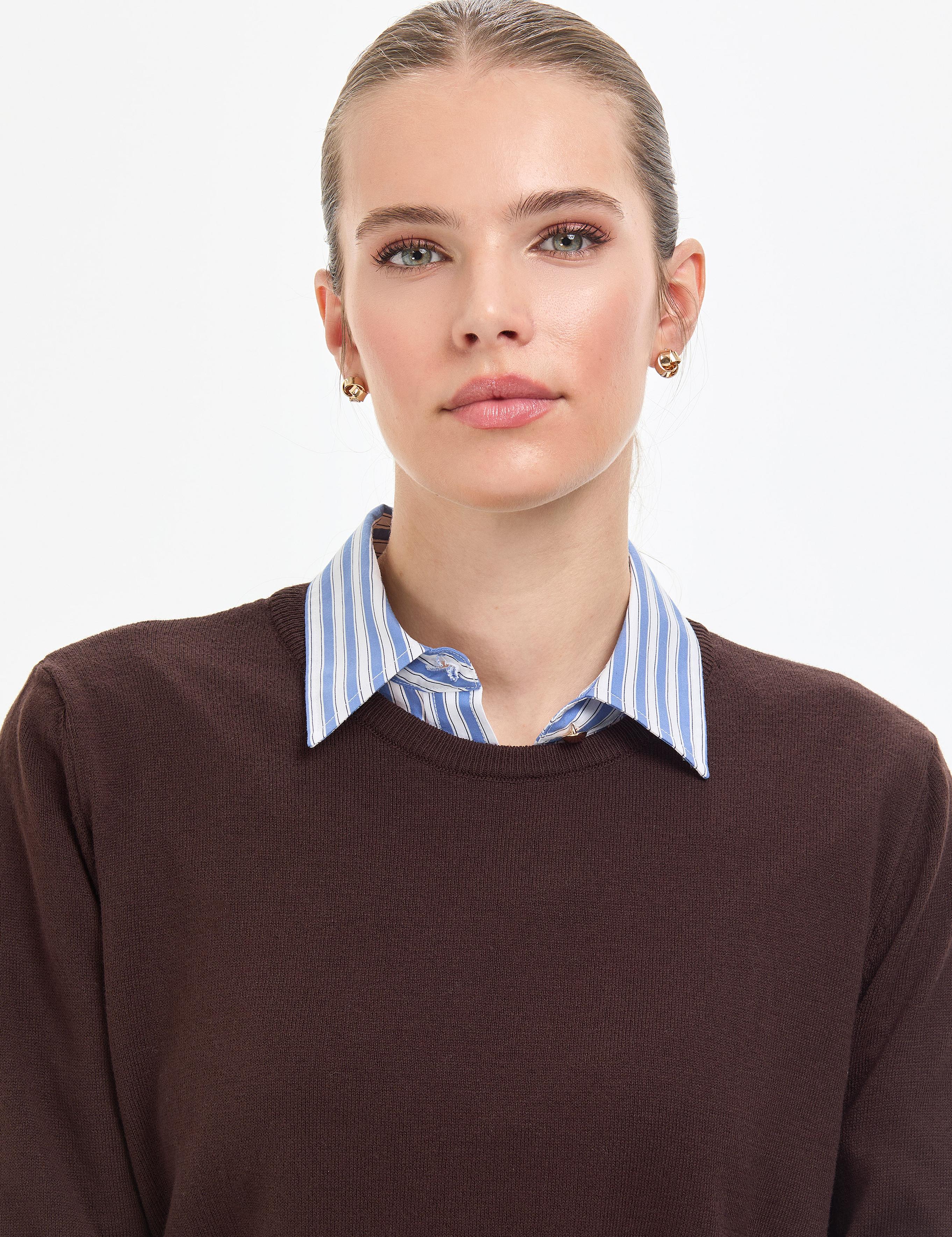 Kahverengi Comfort Fit Bisiklet Yaka Basic Kazak