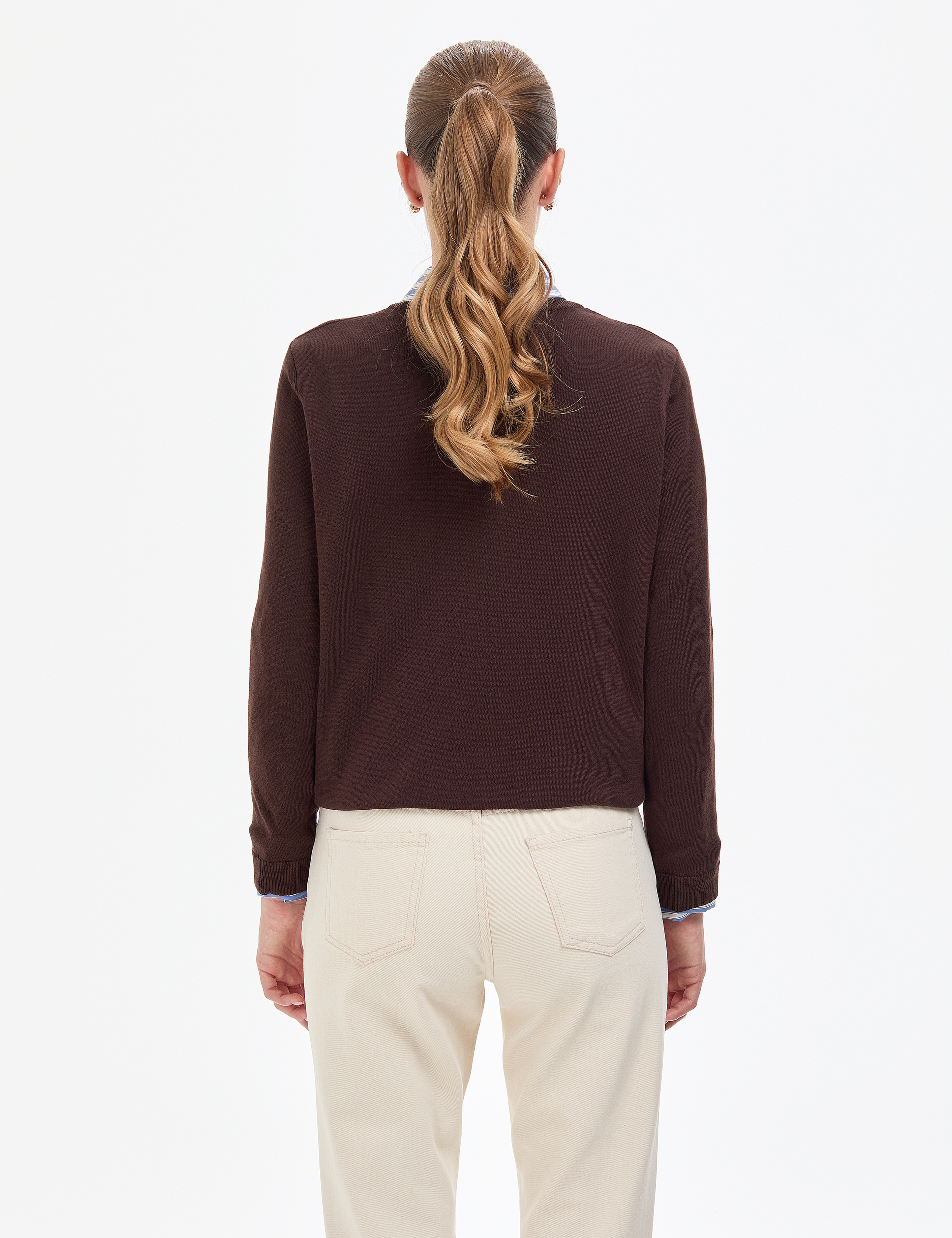 Kahverengi Comfort Fit Bisiklet Yaka Basic Kazak - Image 5