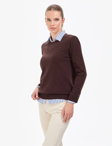 Kahverengi Comfort Fit Bisiklet Yaka Basic Kazak