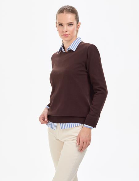 Kahverengi Comfort Fit Bisiklet Yaka Basic Kazak - 50316393026