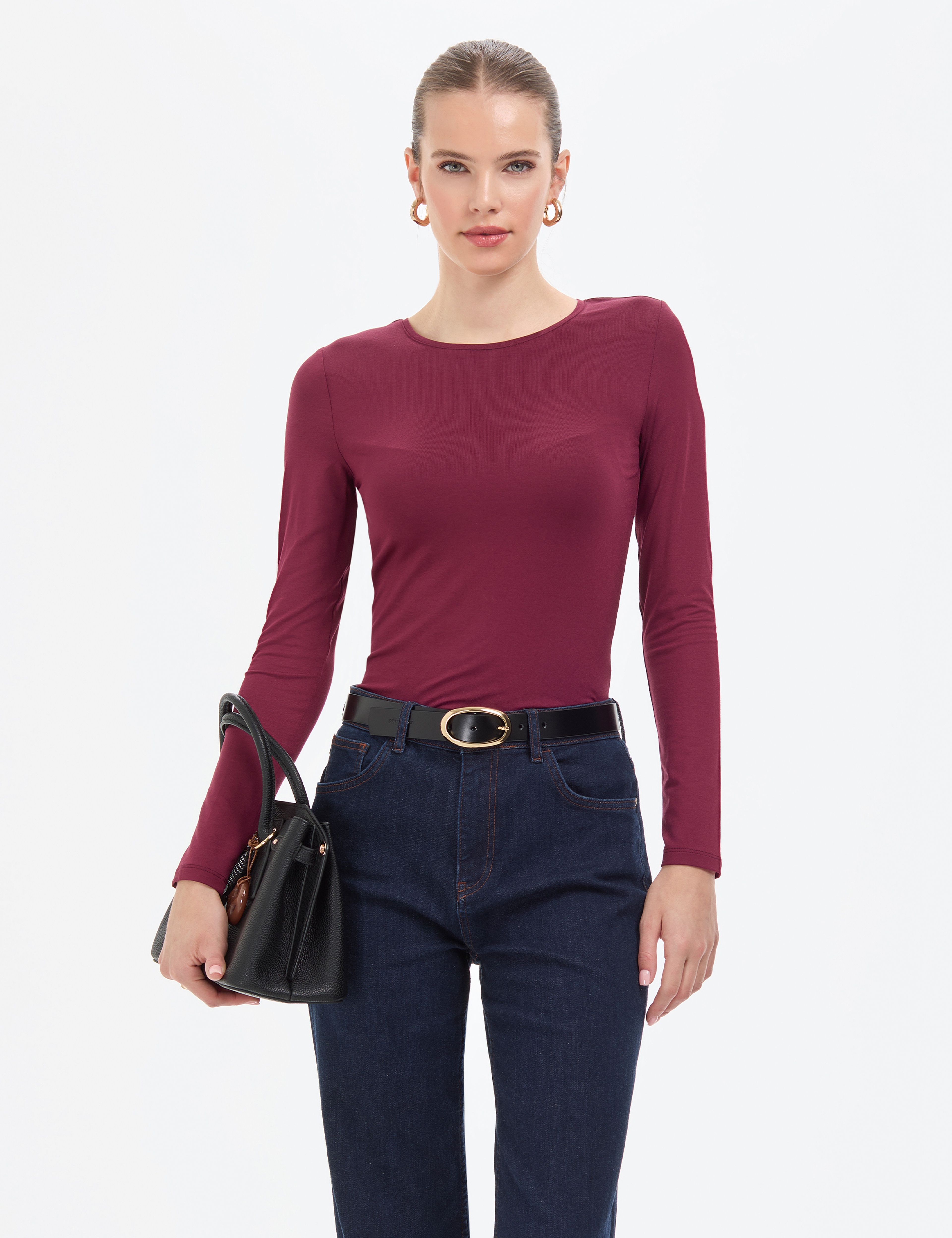 Vişne Slim Fit Örme Bluz - Image 1