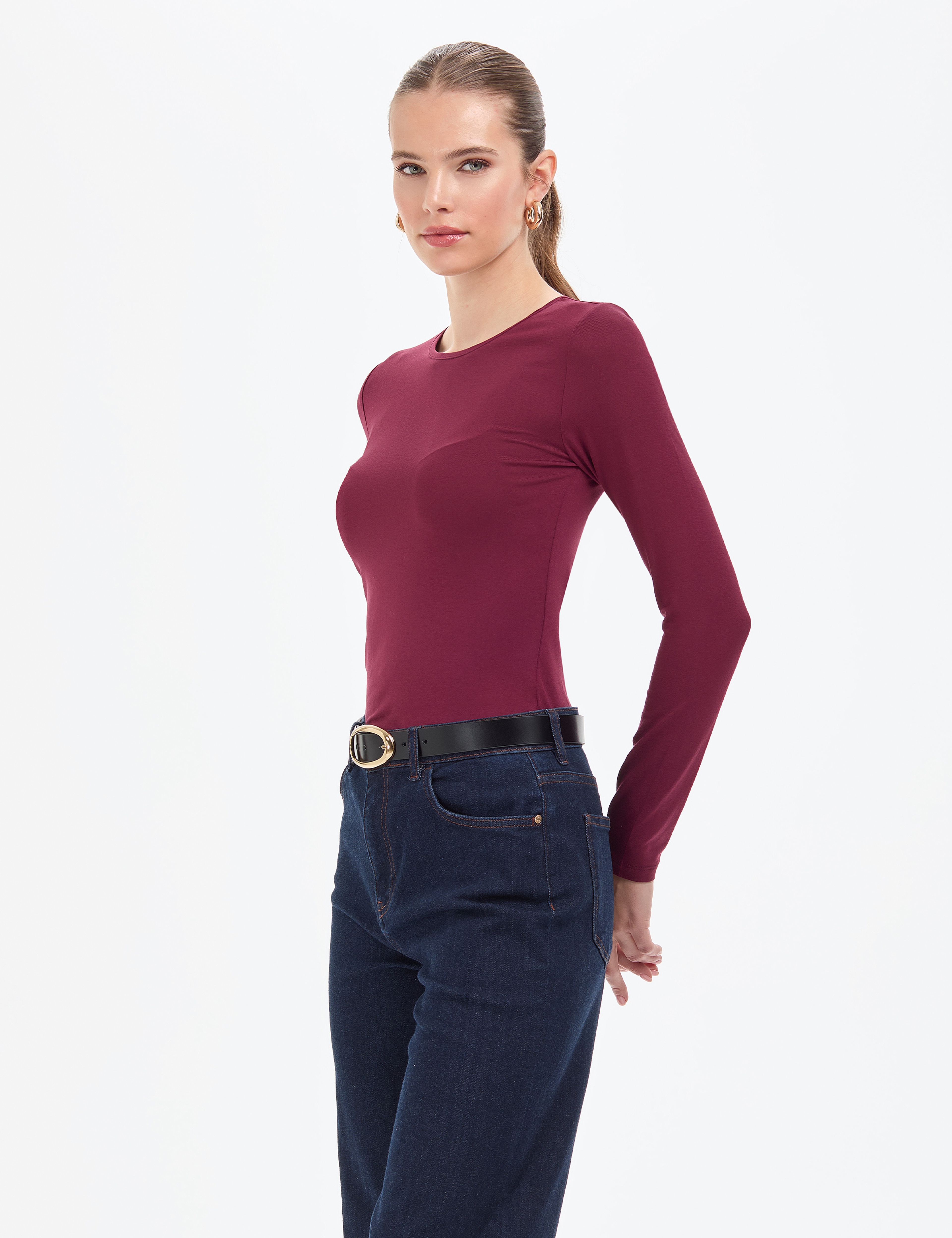 Vişne Slim Fit Örme Bluz - Image 3