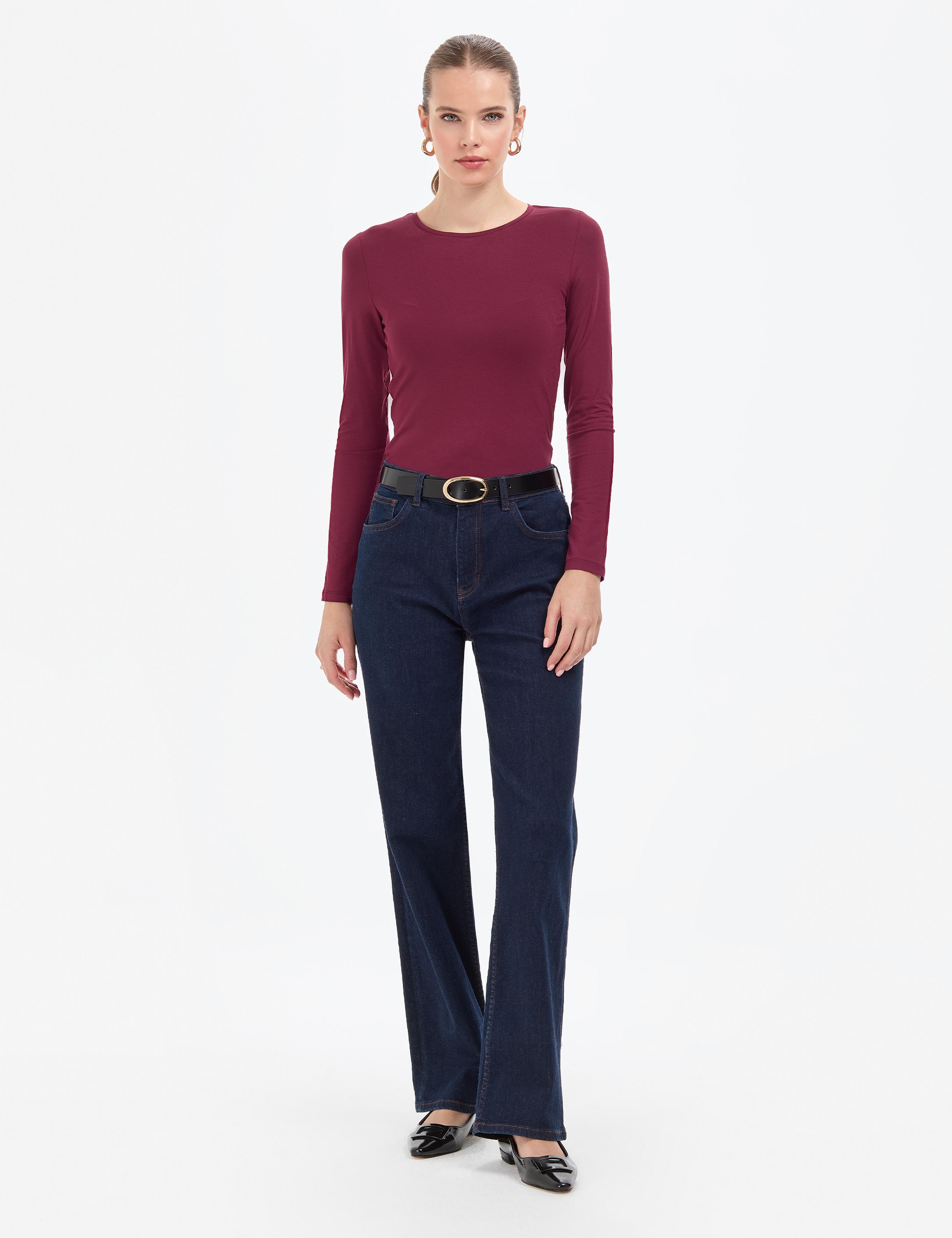 Vişne Slim Fit Örme Bluz