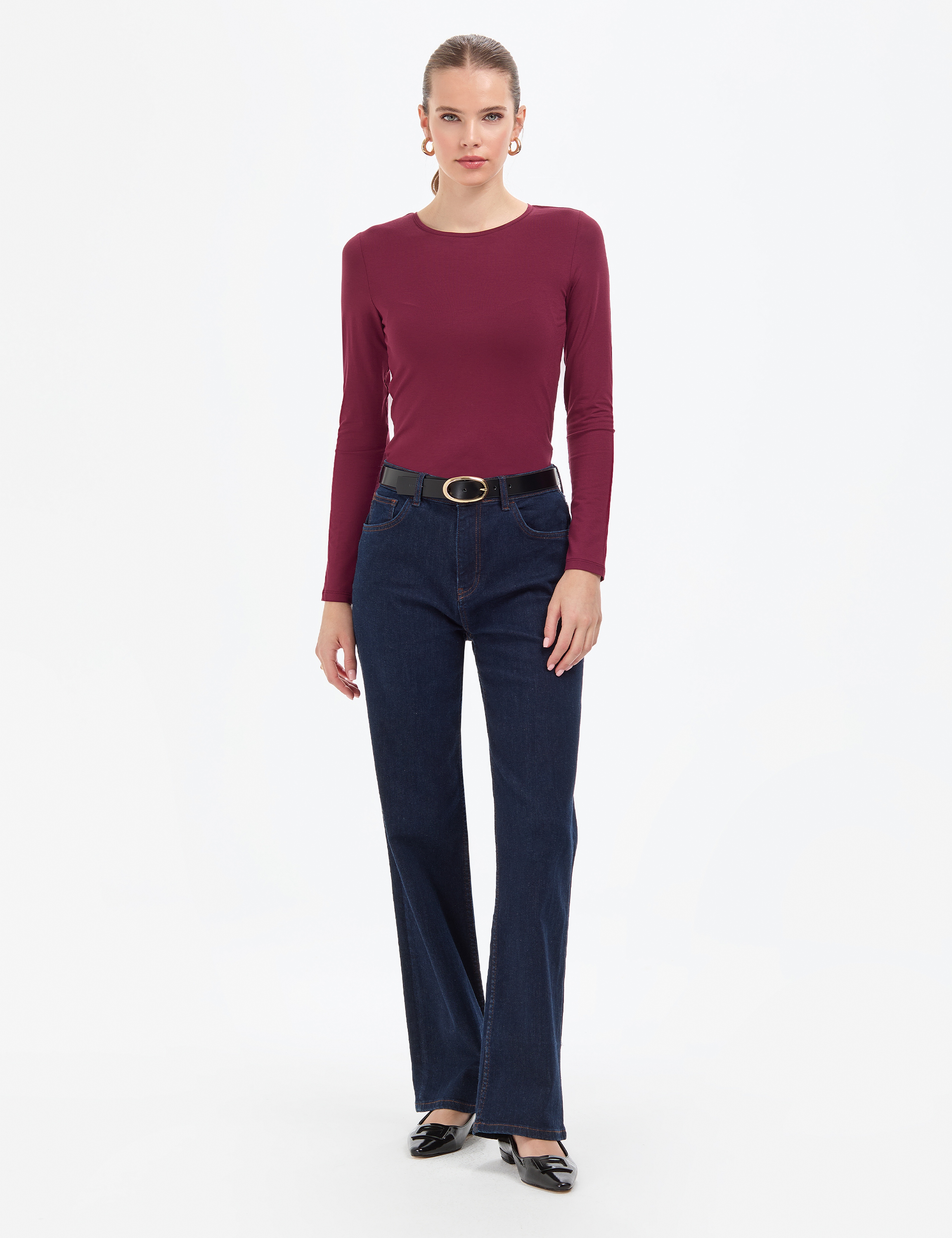 Vişne Slim Fit Örme Bluz - Image 4