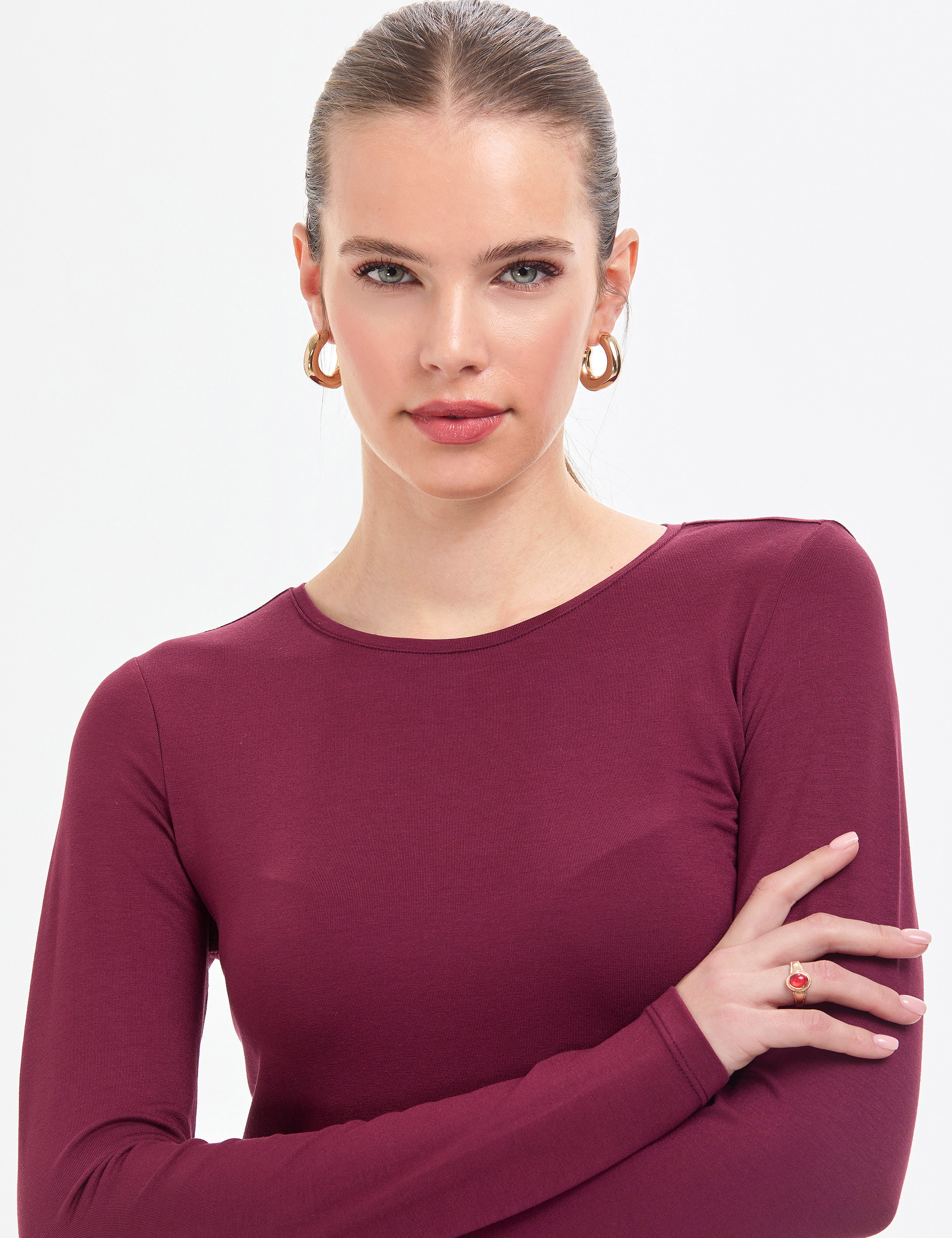 Vişne Slim Fit Örme Bluz - Image 2