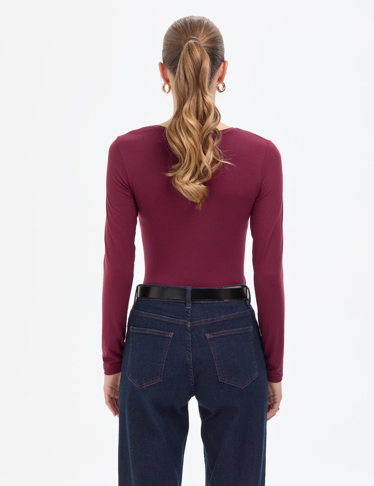 Vişne Slim Fit Örme Bluz - 50317061045