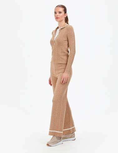 Bej Loose Fit Triko Pantolon