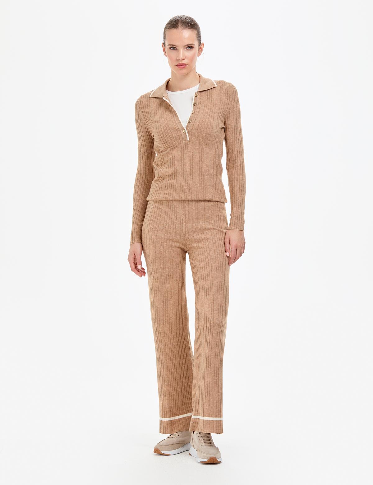 Bej Loose Fit Triko Pantolon