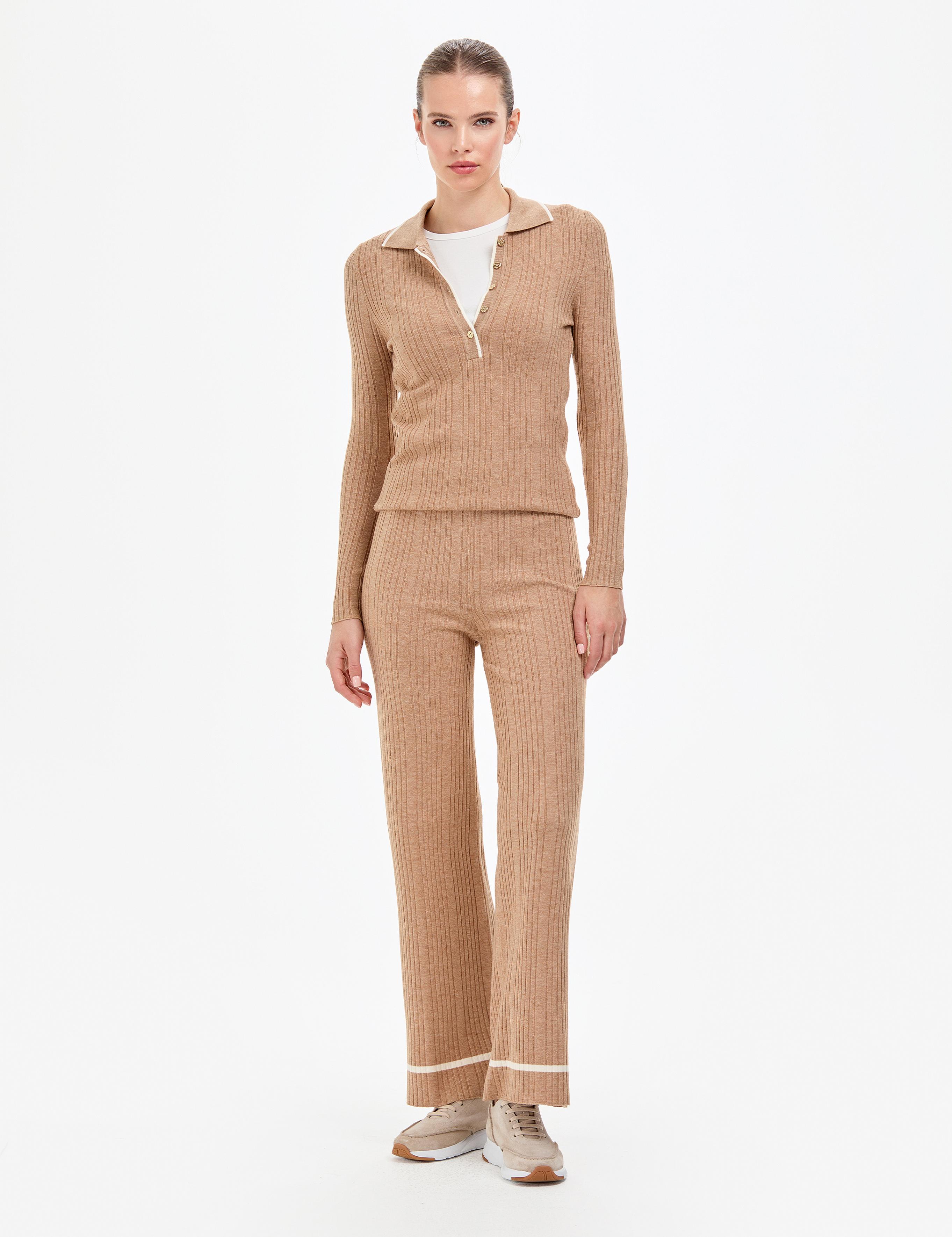 Bej Loose Fit Triko Pantolon