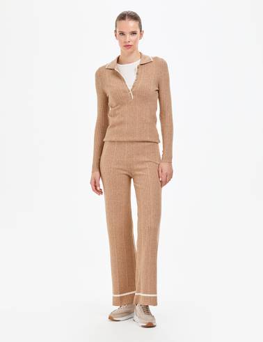 Bej Loose Fit Triko Pantolon