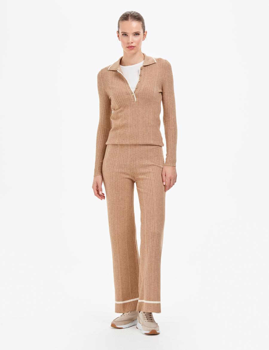 Bej Loose Fit Triko Pantolon