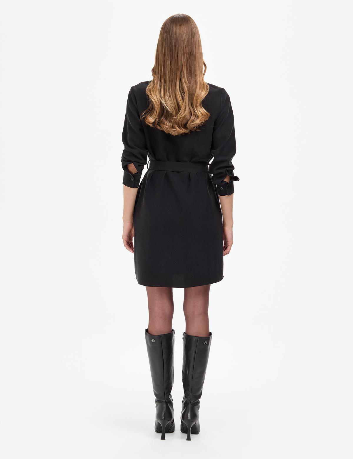 Siyah Comfort Fit Dokuma Elbise - 50318196002