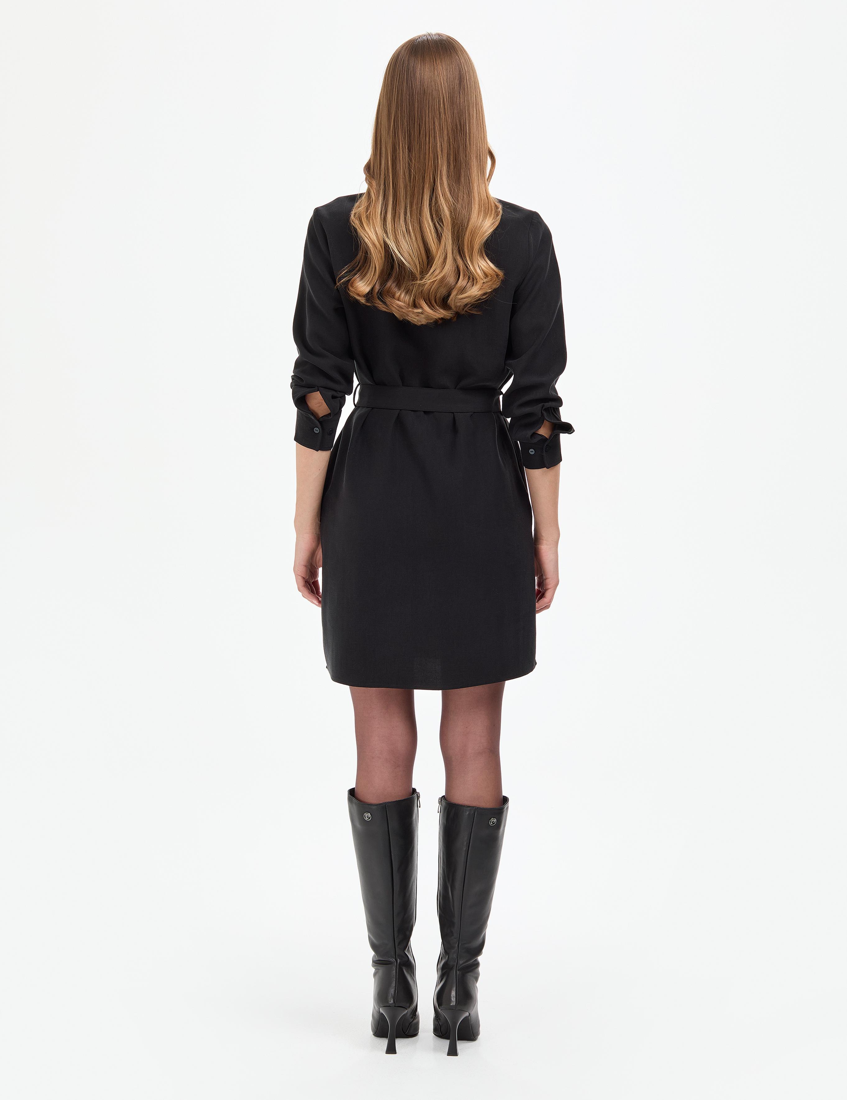 Siyah Comfort Fit Dokuma Elbise