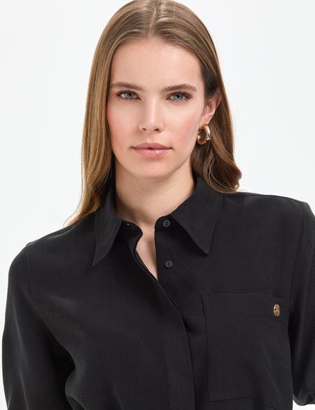 Siyah Comfort Fit Dokuma Elbise - 50318196002