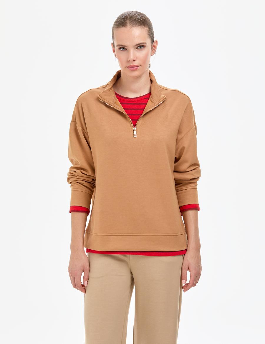 Camel Regular Fit Modal Kumaş Sweatshirt