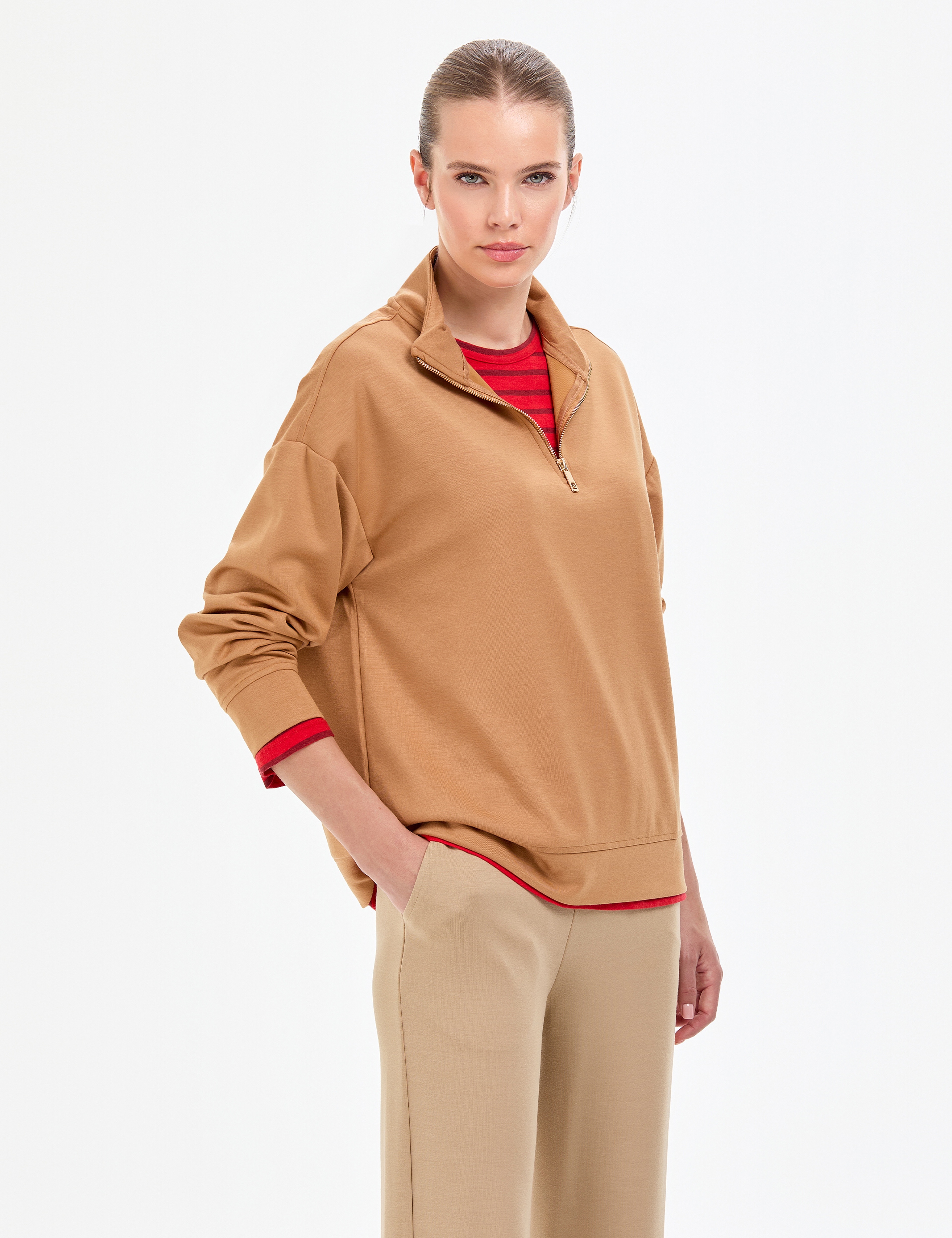 Camel Regular Fit Modal Kumaş Sweatshirt - Image 3