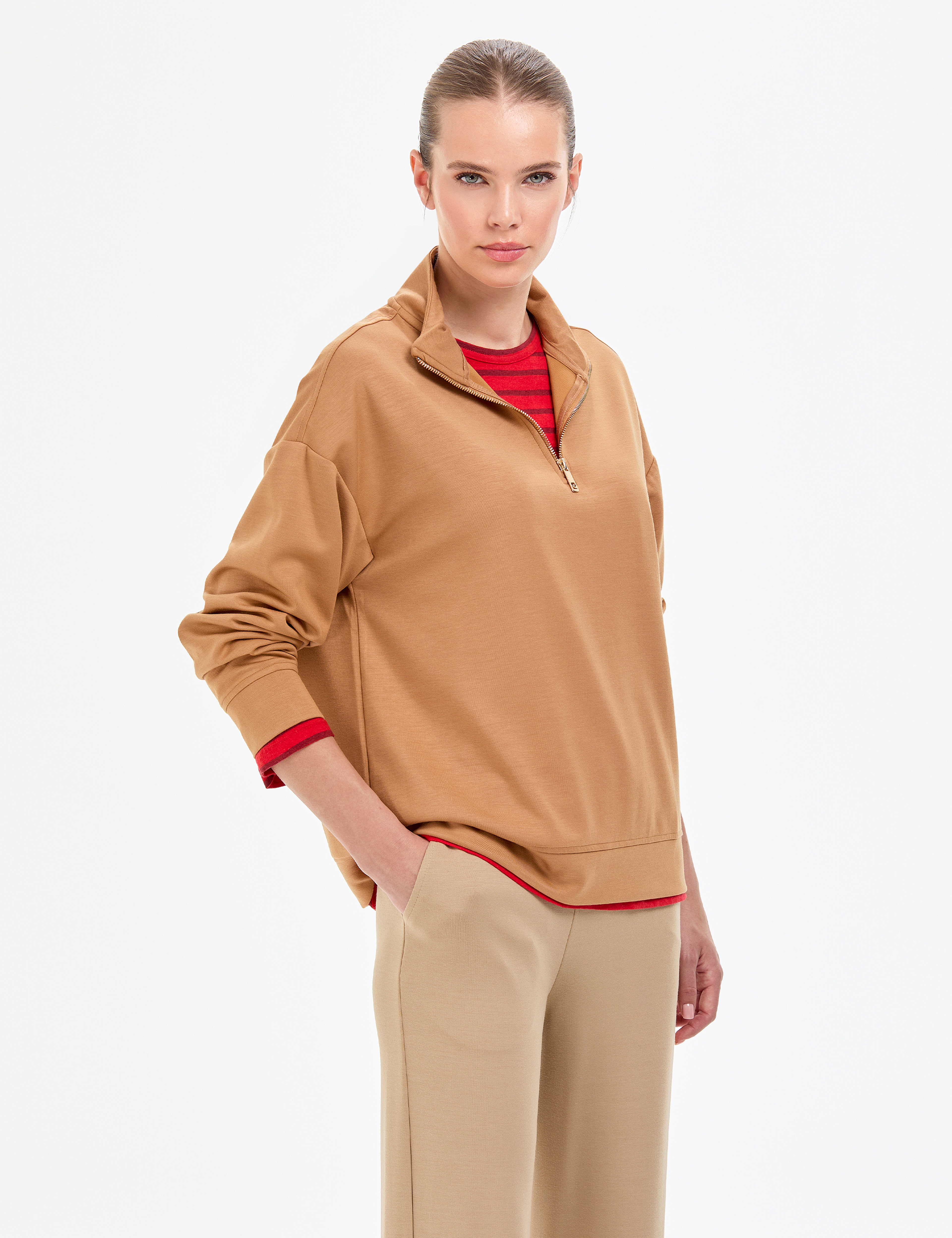 Camel Regular Fit Modal Kumaş Sweatshirt