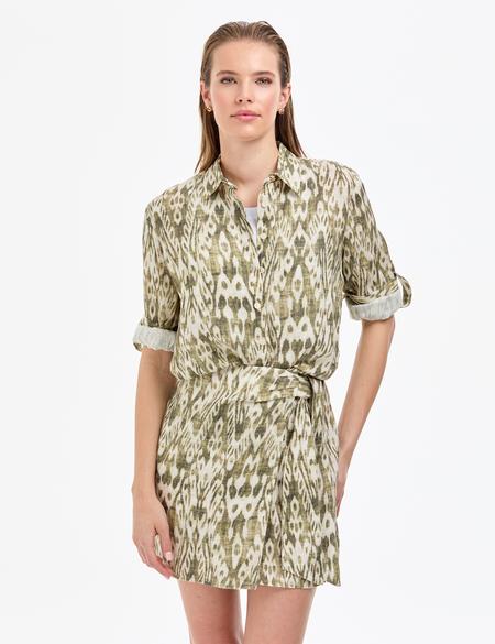 Haki Comfort Fit Uzun Kollu Keten Gömlek - 50301088004