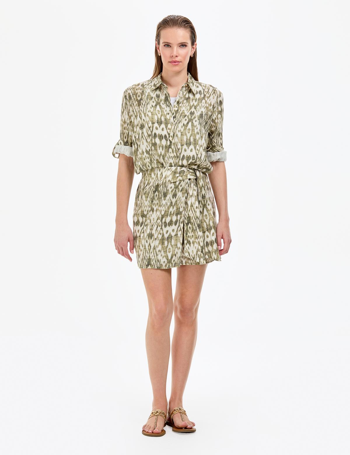 Haki Comfort Fit Uzun Kollu Keten Gömlek - 50301088004