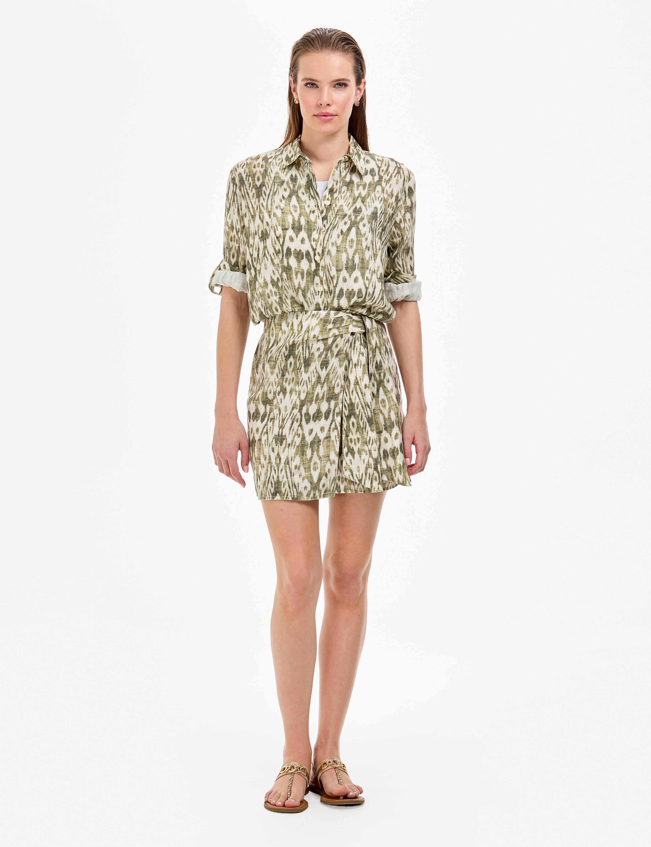 Haki Comfort Fit Uzun Kollu Keten Gömlek