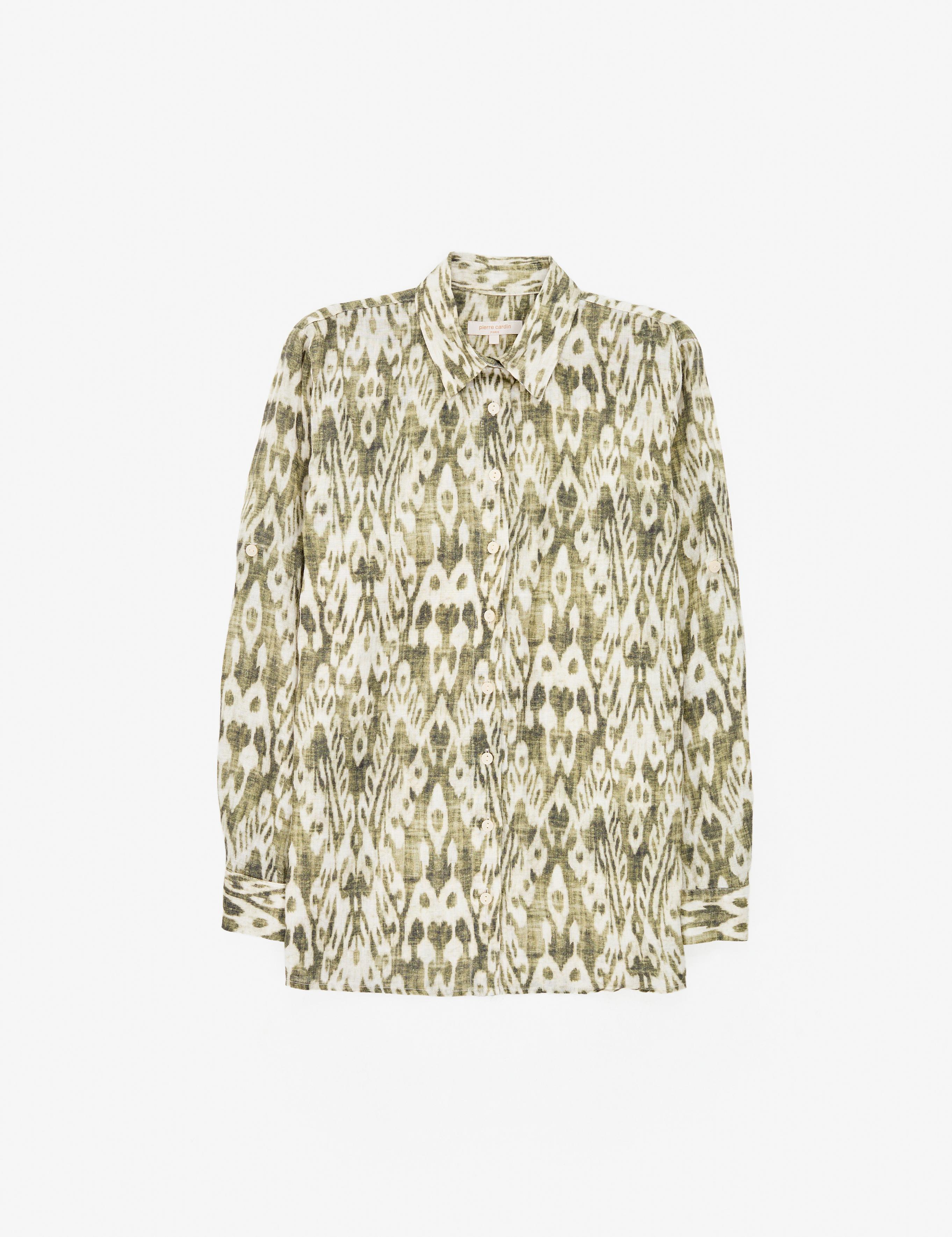 Haki Comfort Fit Uzun Kollu Keten Gömlek