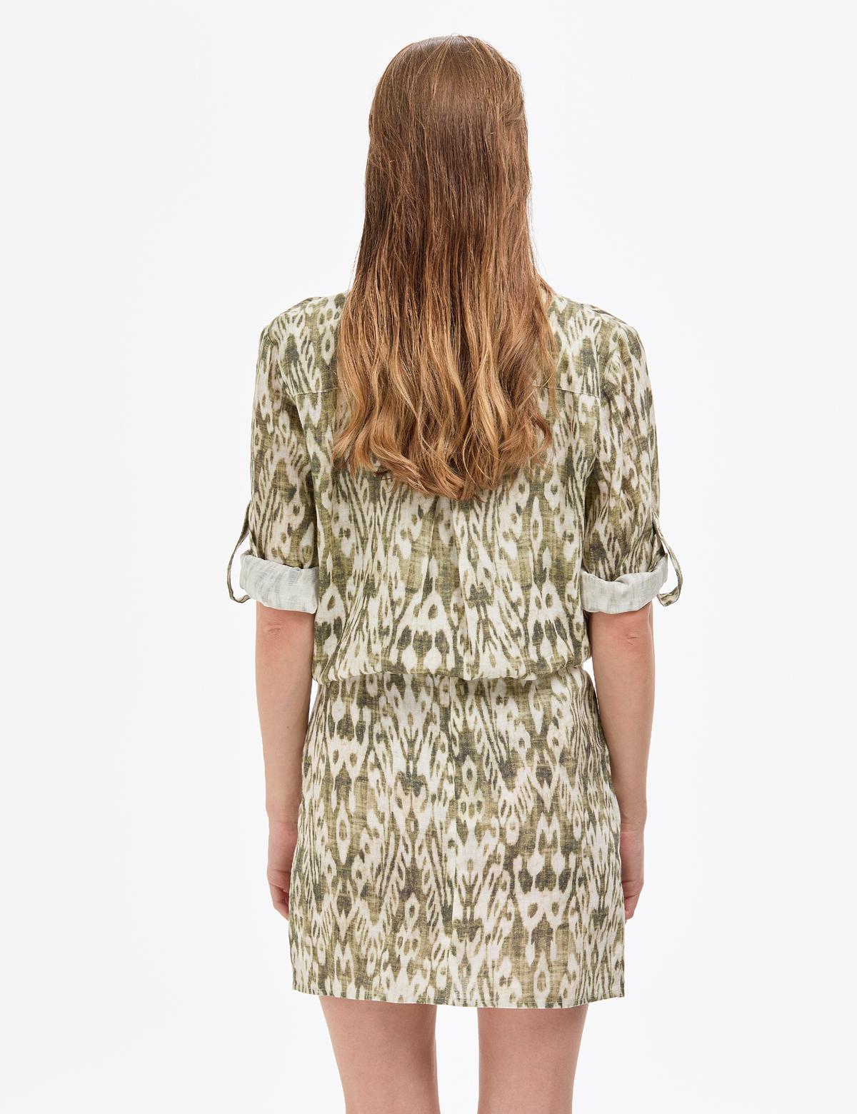 Haki Comfort Fit Uzun Kollu Keten Gömlek - 50301088004