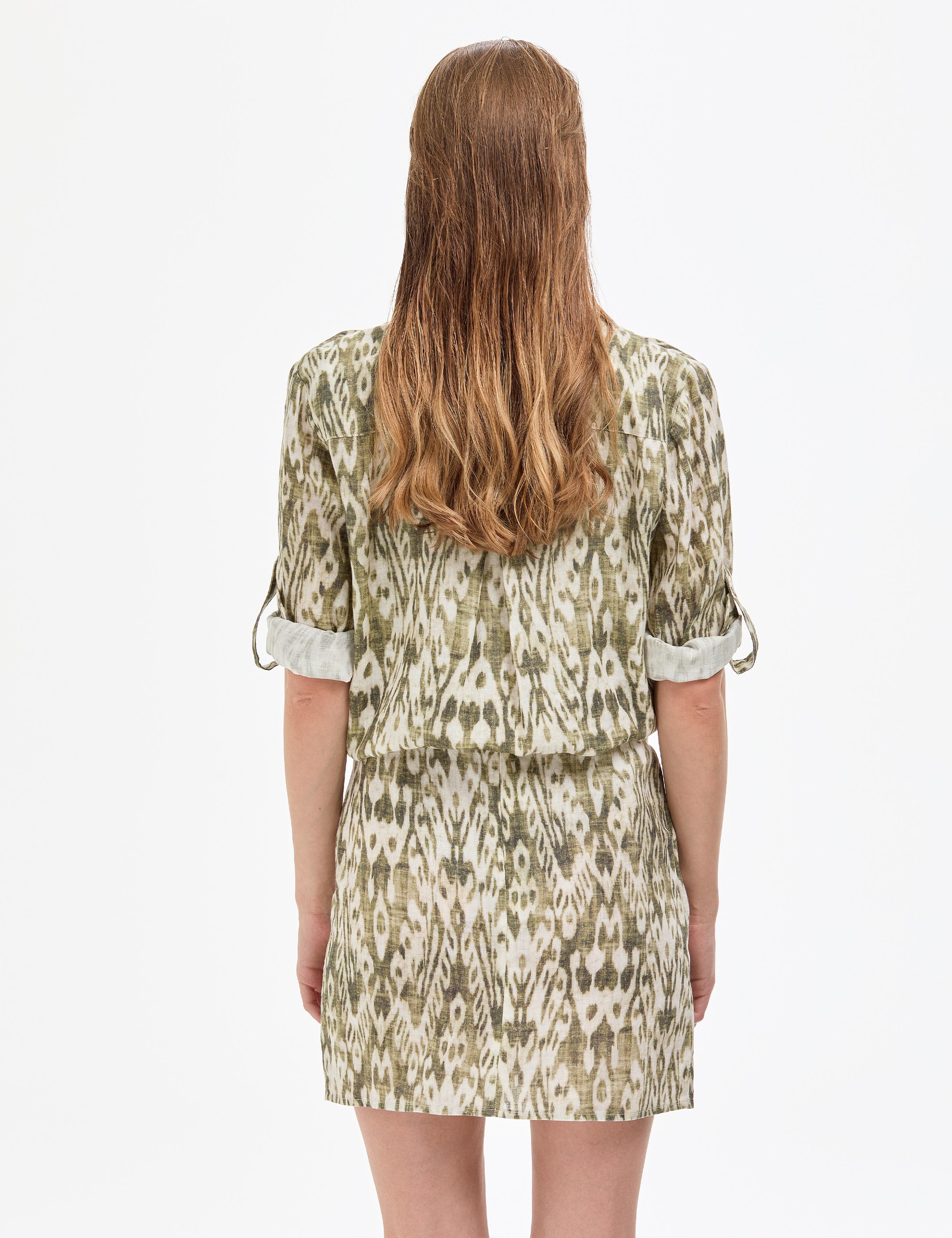 Haki Comfort Fit Uzun Kollu Keten Gömlek