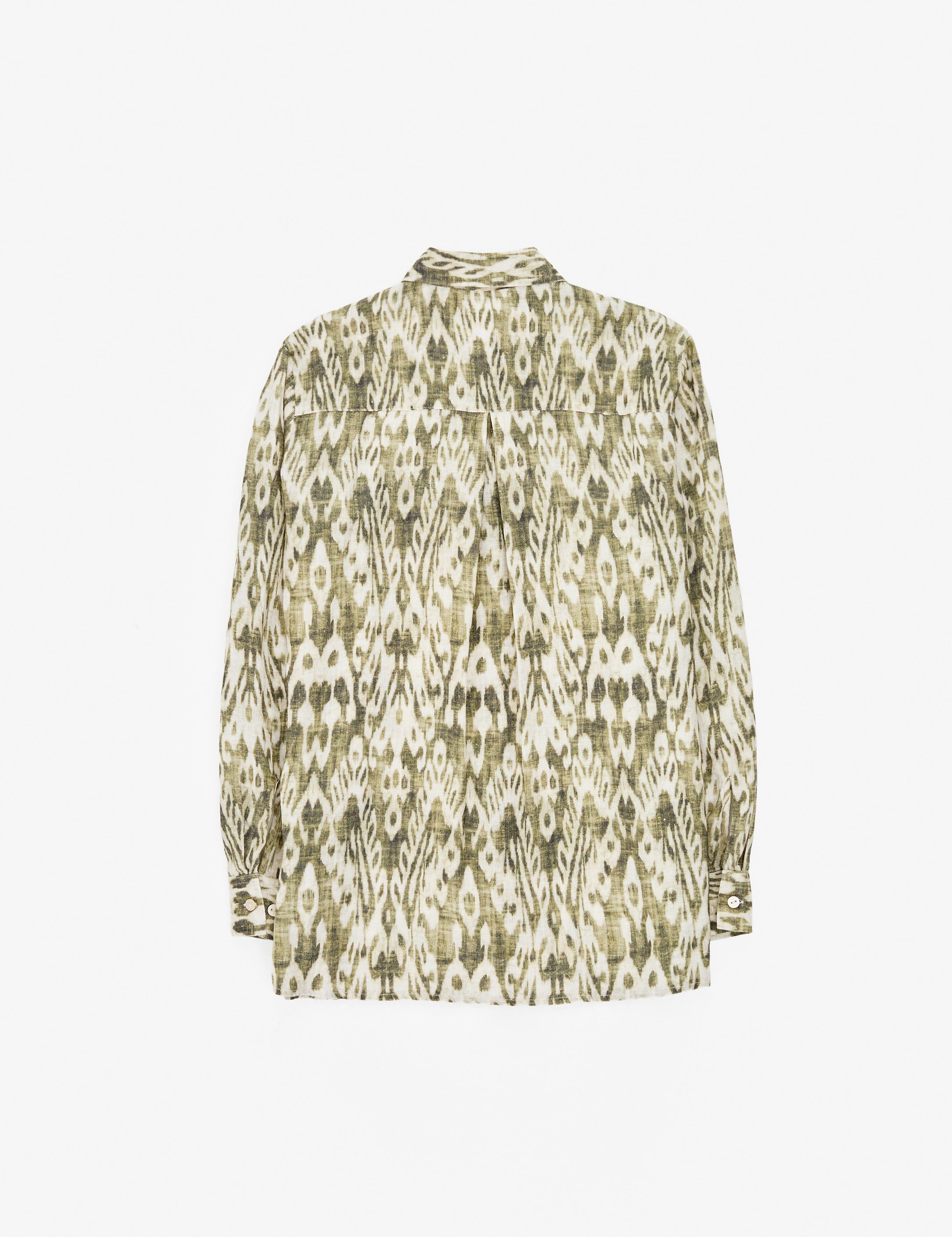 Haki Comfort Fit Uzun Kollu Keten Gömlek