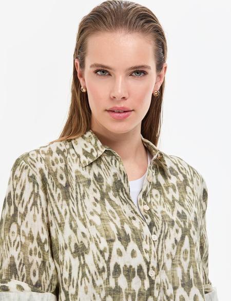 Haki Comfort Fit Uzun Kollu Keten Gömlek - 50301088004