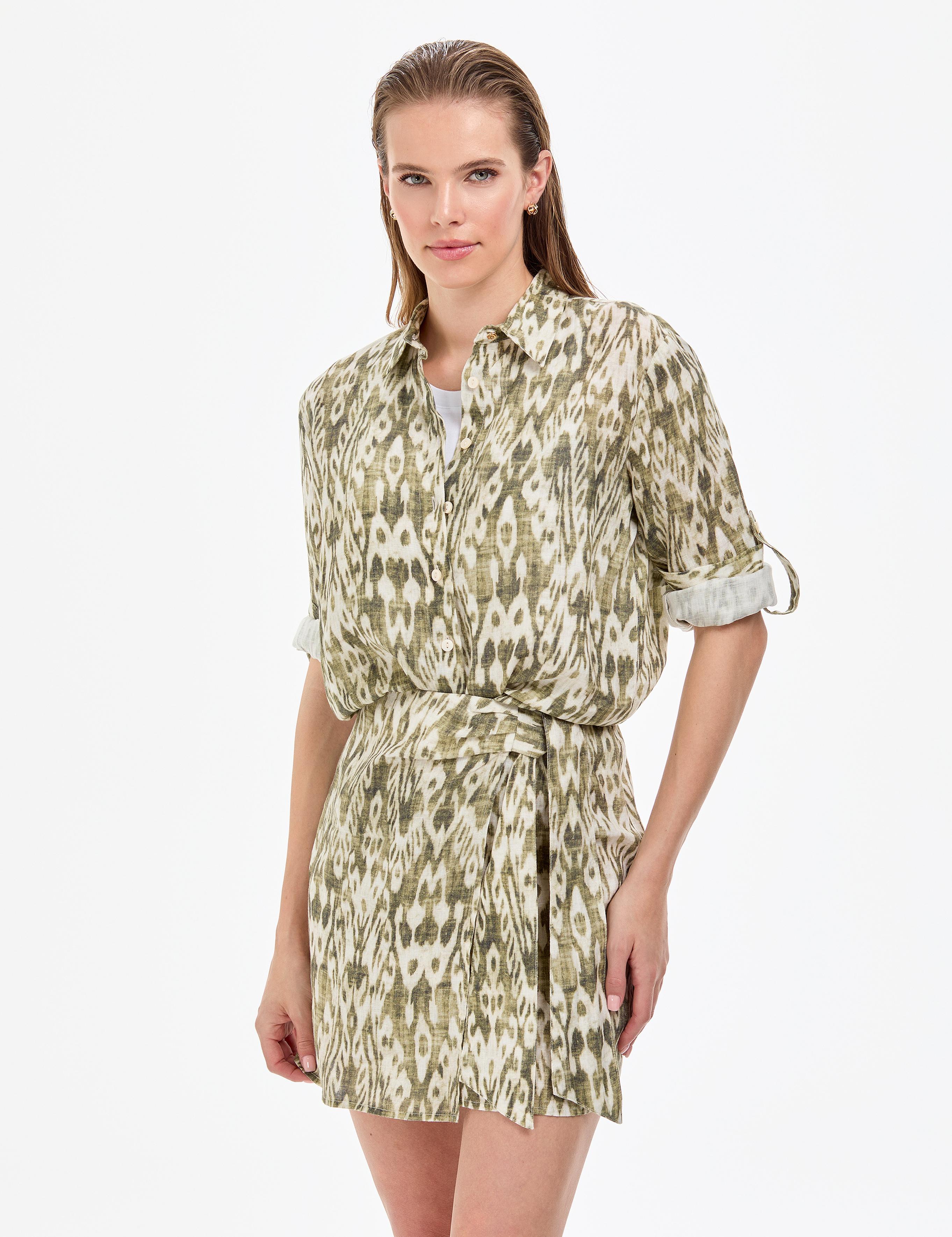 Haki Comfort Fit Uzun Kollu Keten Gömlek