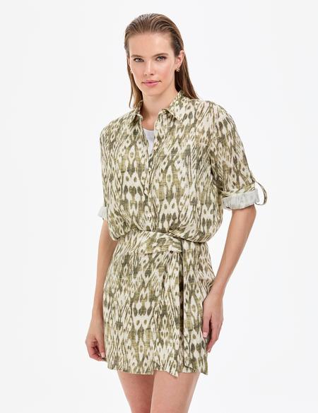 Haki Comfort Fit Uzun Kollu Keten Gömlek - 50301088004